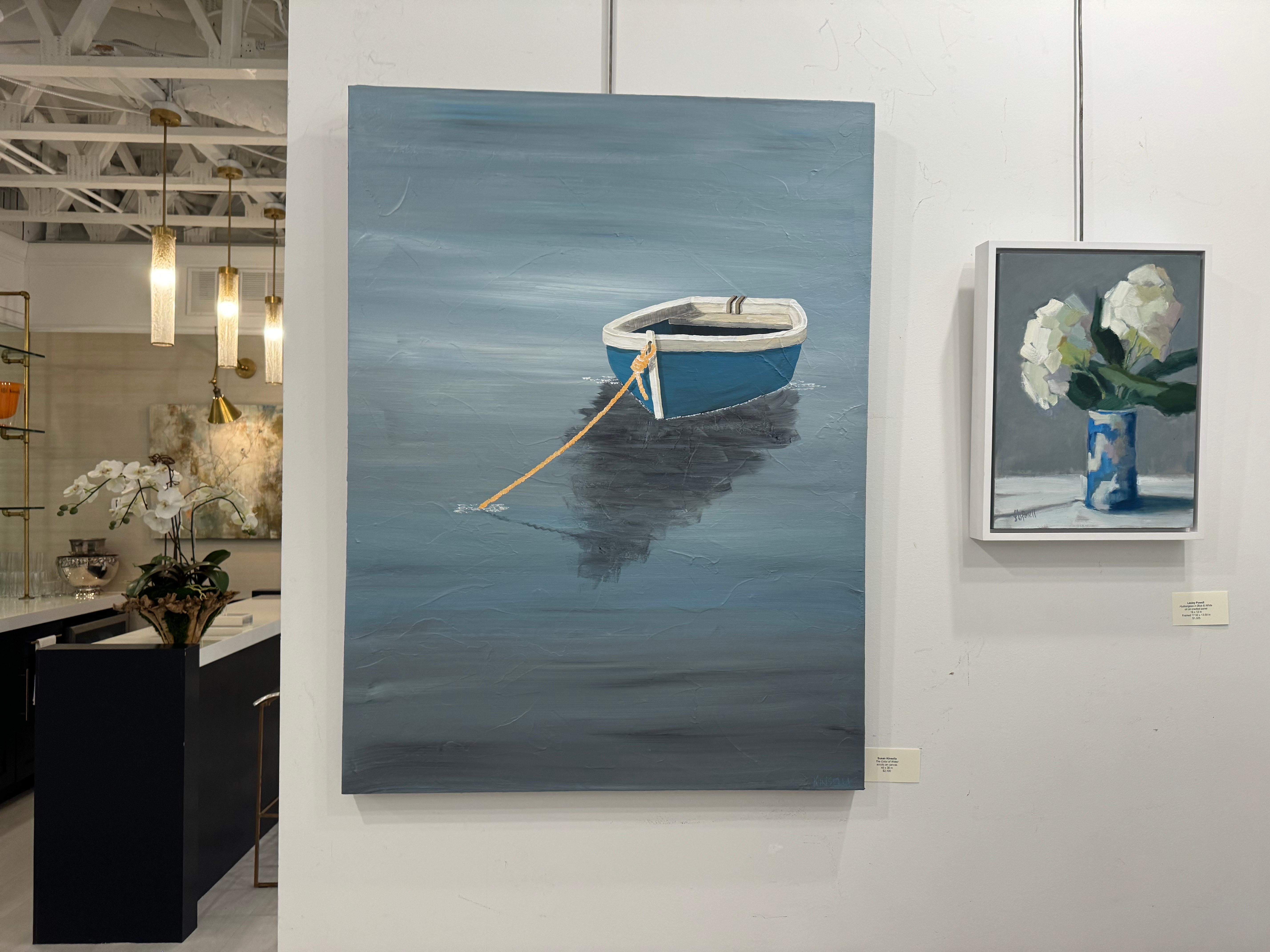 Couleur de l'eau de Susan Kinsella, plage, canoë, peinture acrylique sur toile, bleu en vente 3