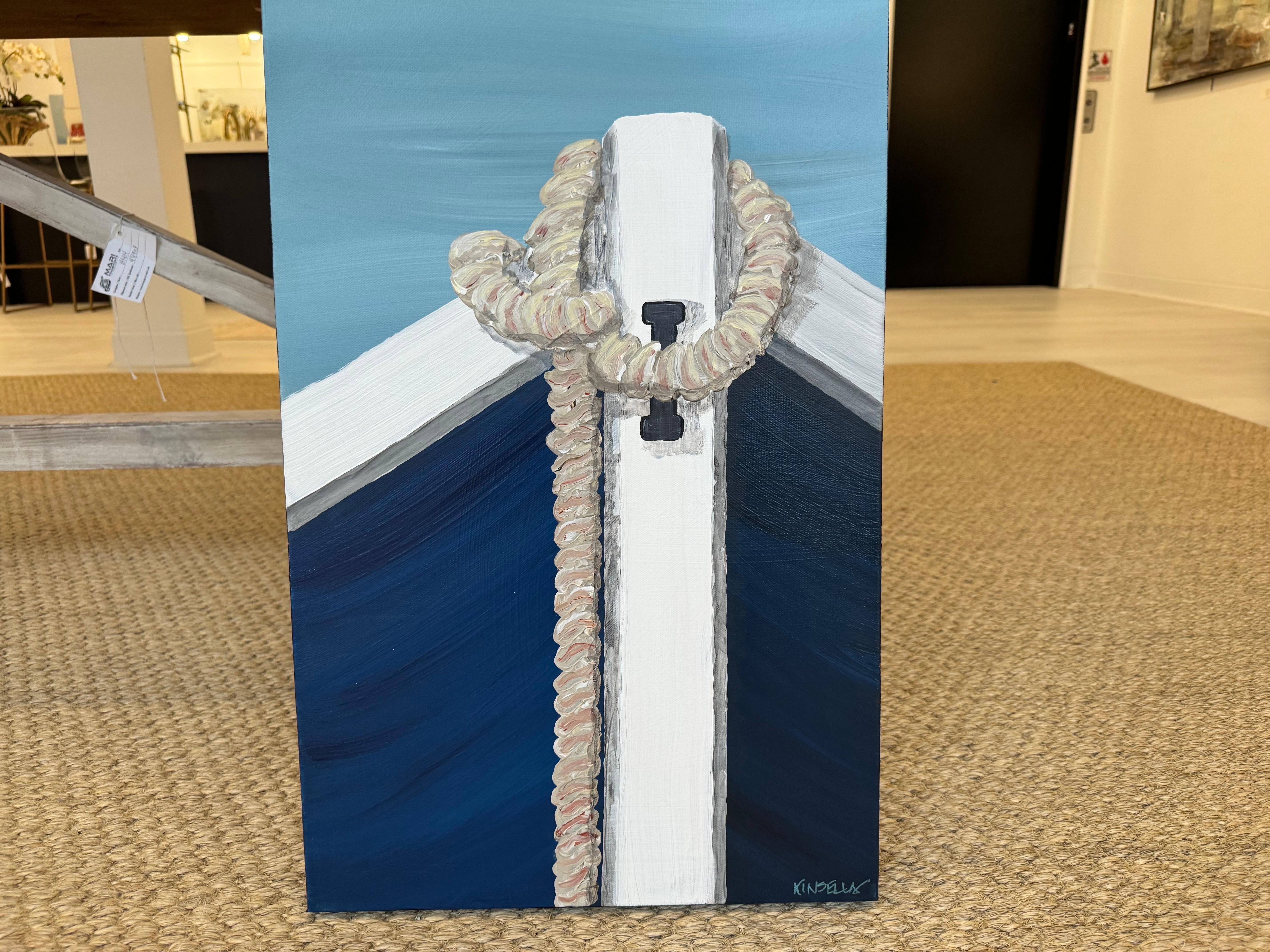 Peinture acrylique sur toile Meaning de Susan Kinsella, Beach, Canoë, Bleu en vente 2