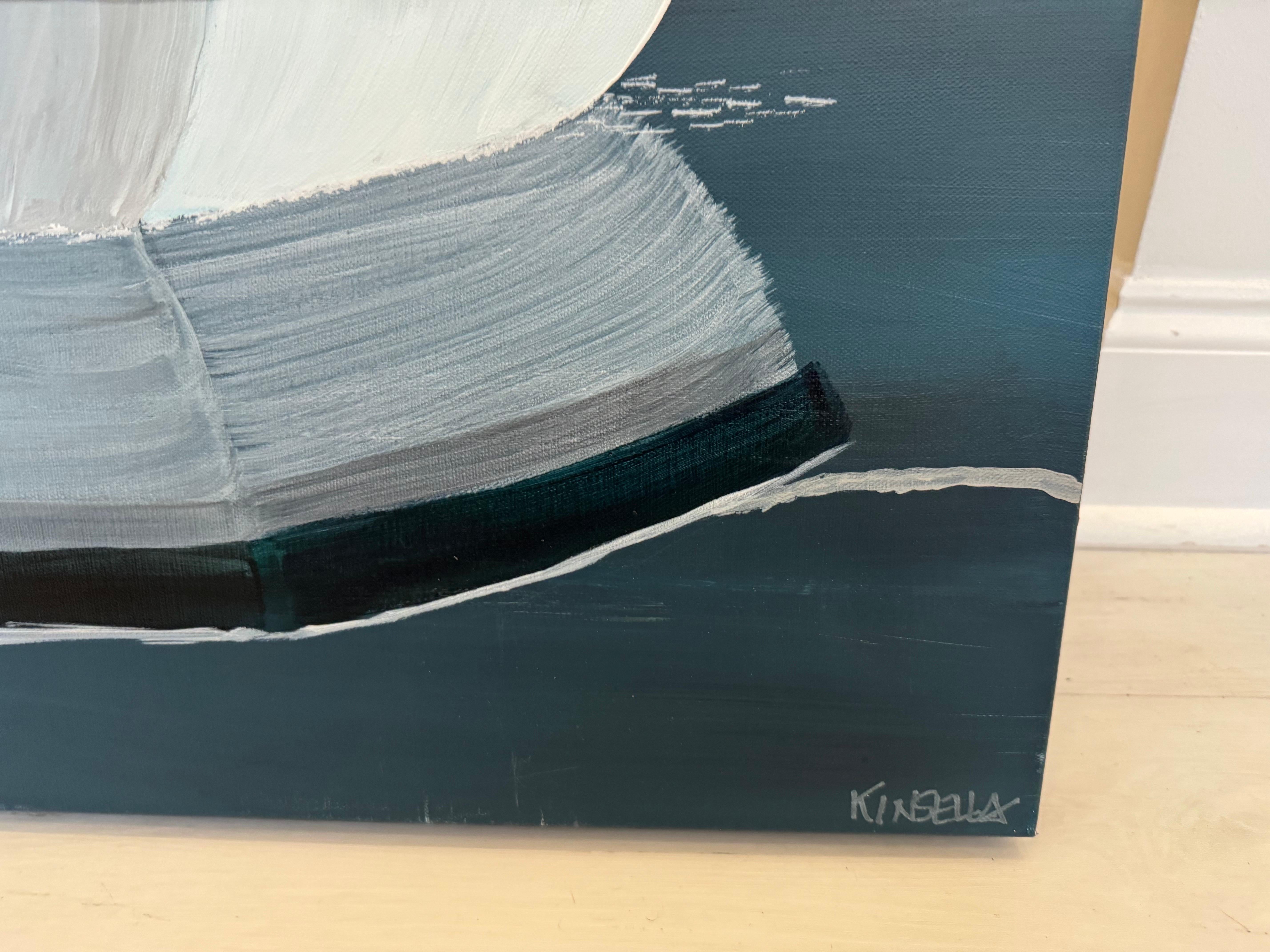 In Serenity von Susan Kinsella, Strand, Kanus Acryl auf Leinwand Gemälde, Blau im Angebot 3