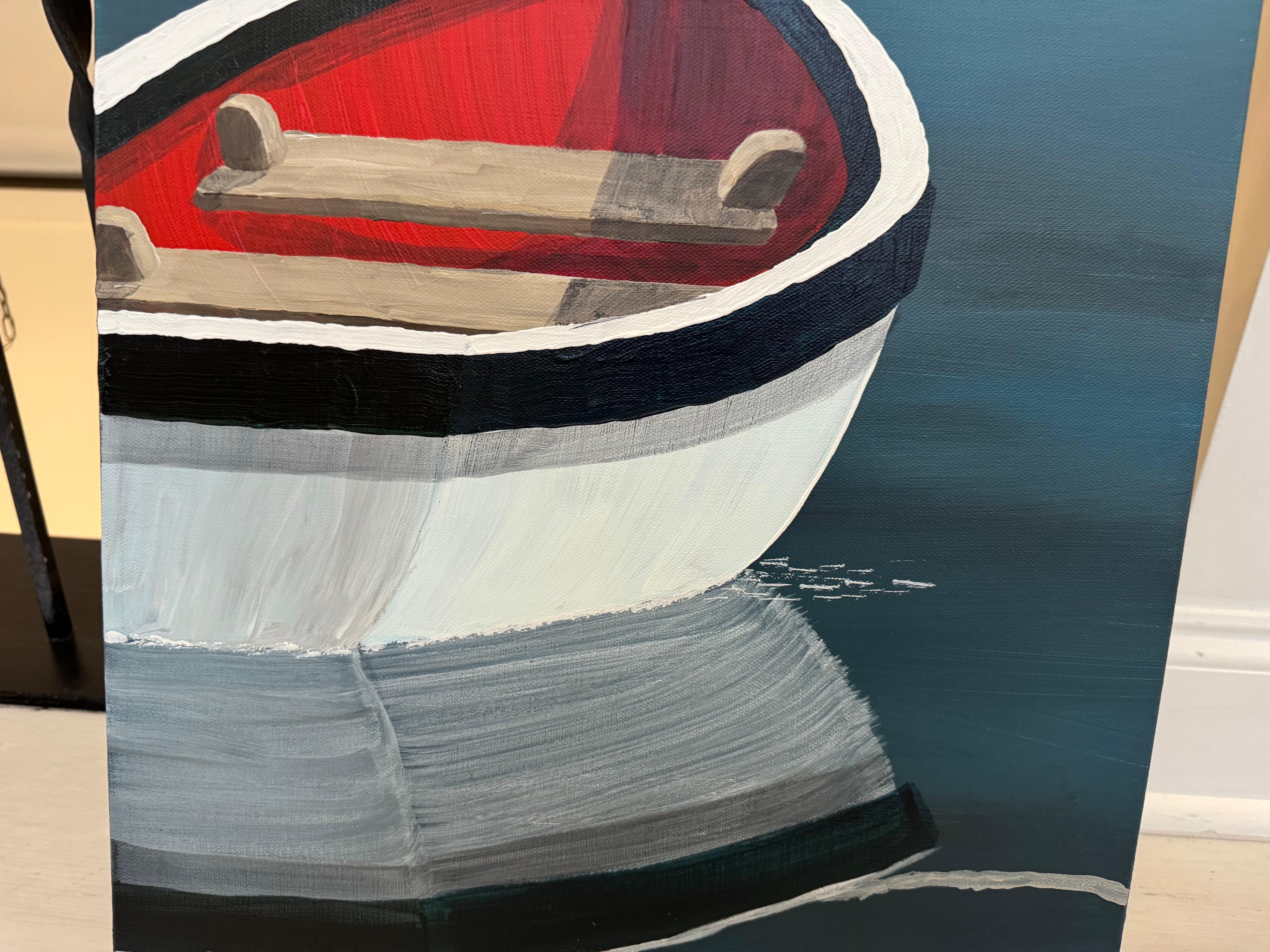In Serenity von Susan Kinsella, Strand, Kanus Acryl auf Leinwand Gemälde, Blau im Angebot 4
