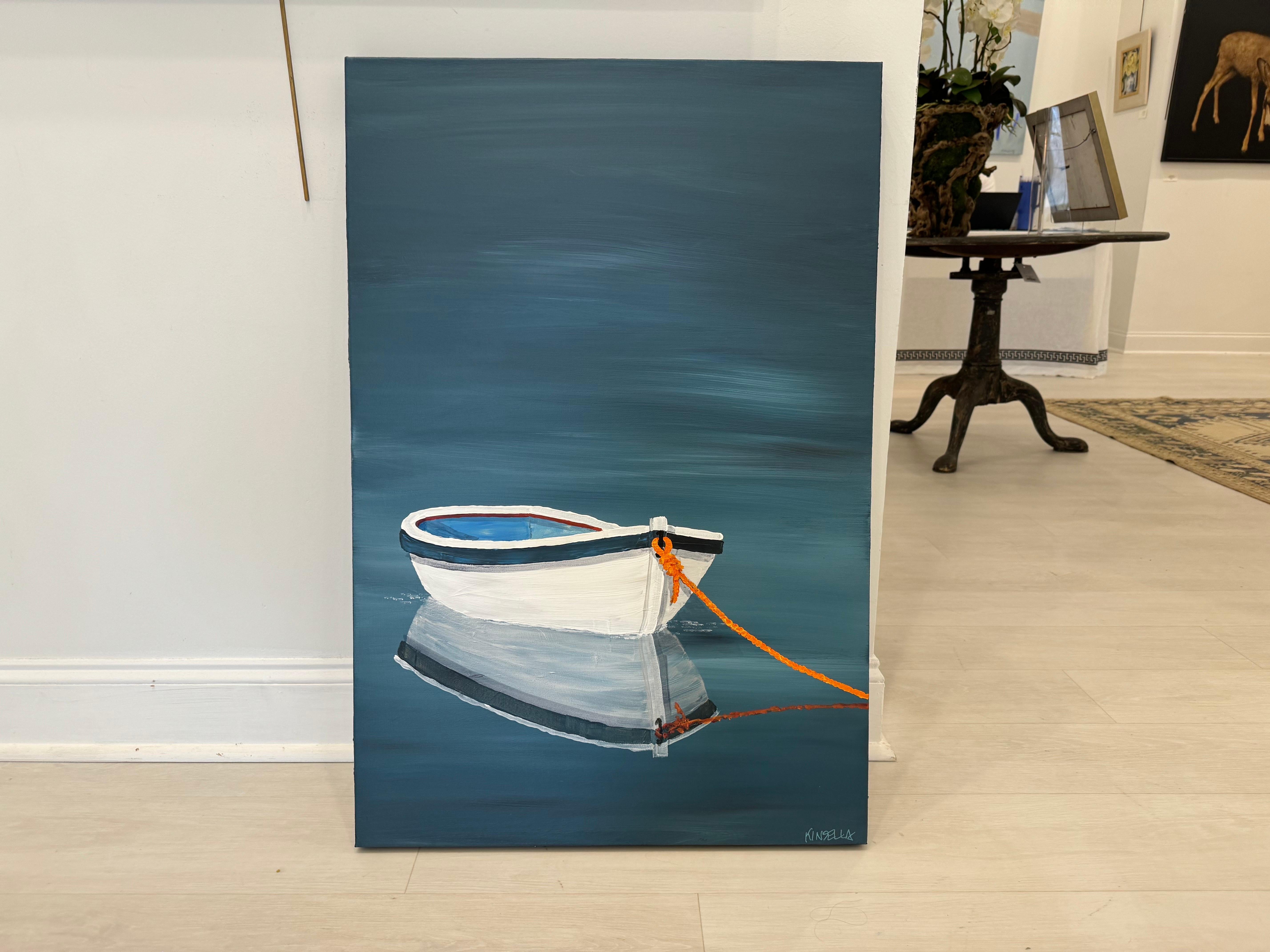 Peace of Water by Susan Kinsella, Beach, Canoe Acrylic on Canvas Painting, Blue For Sale 1