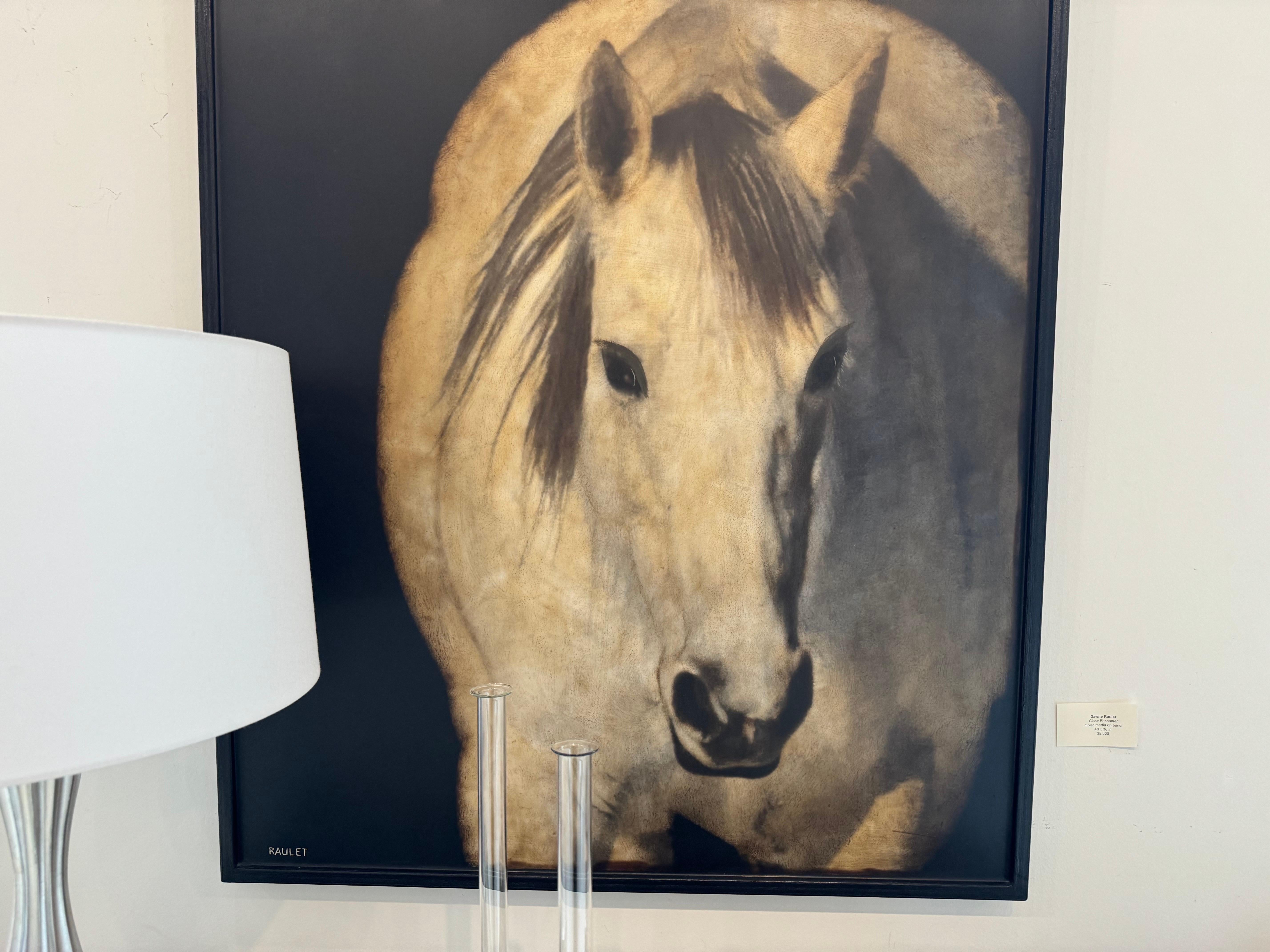 Close Encounter by Dawne Raulet Contemporary Horse Mixed Media with Black, White For Sale 2