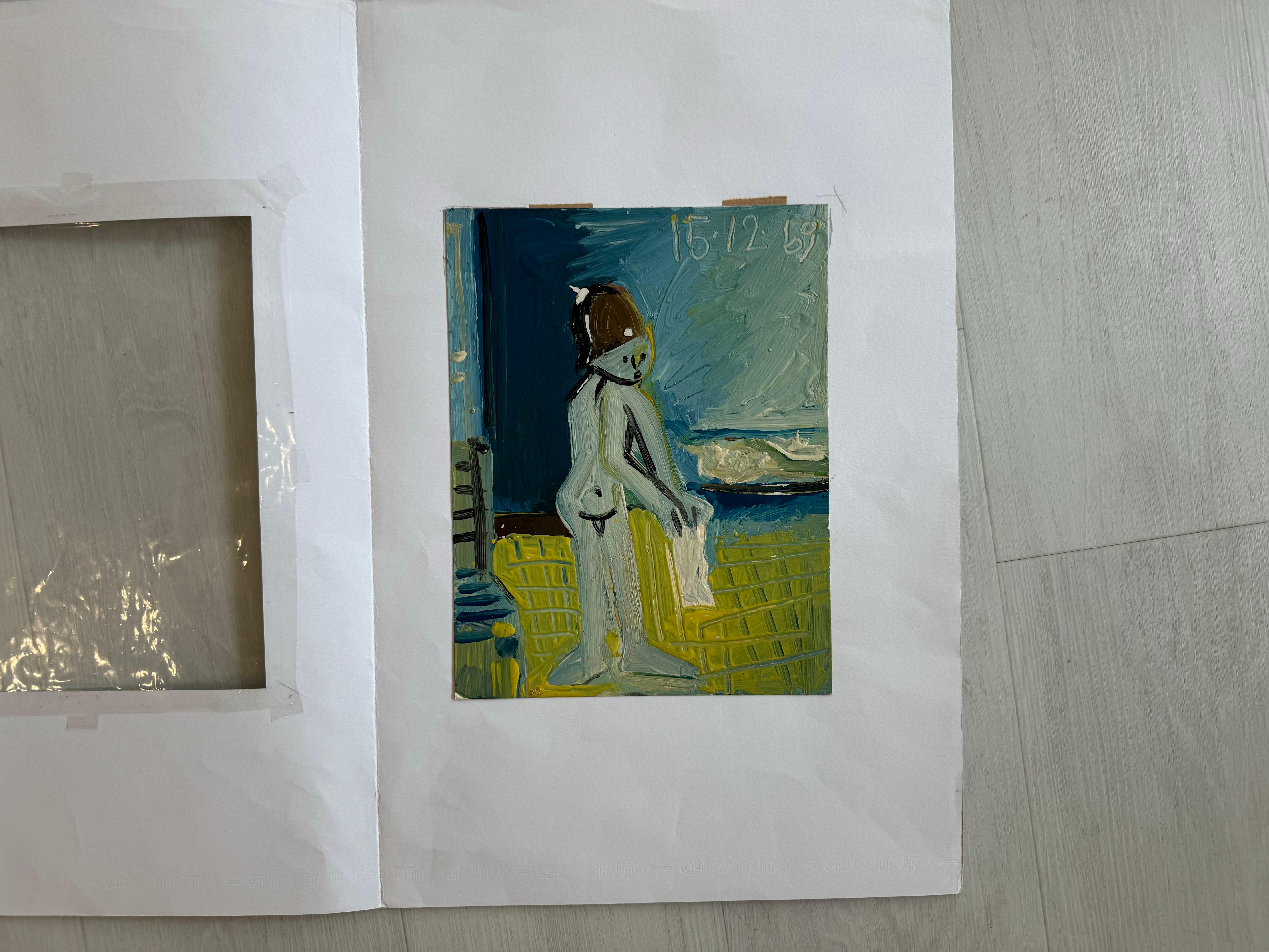Peinture figurative cubiste française sur carton William par Raymond Debieve en vente 3