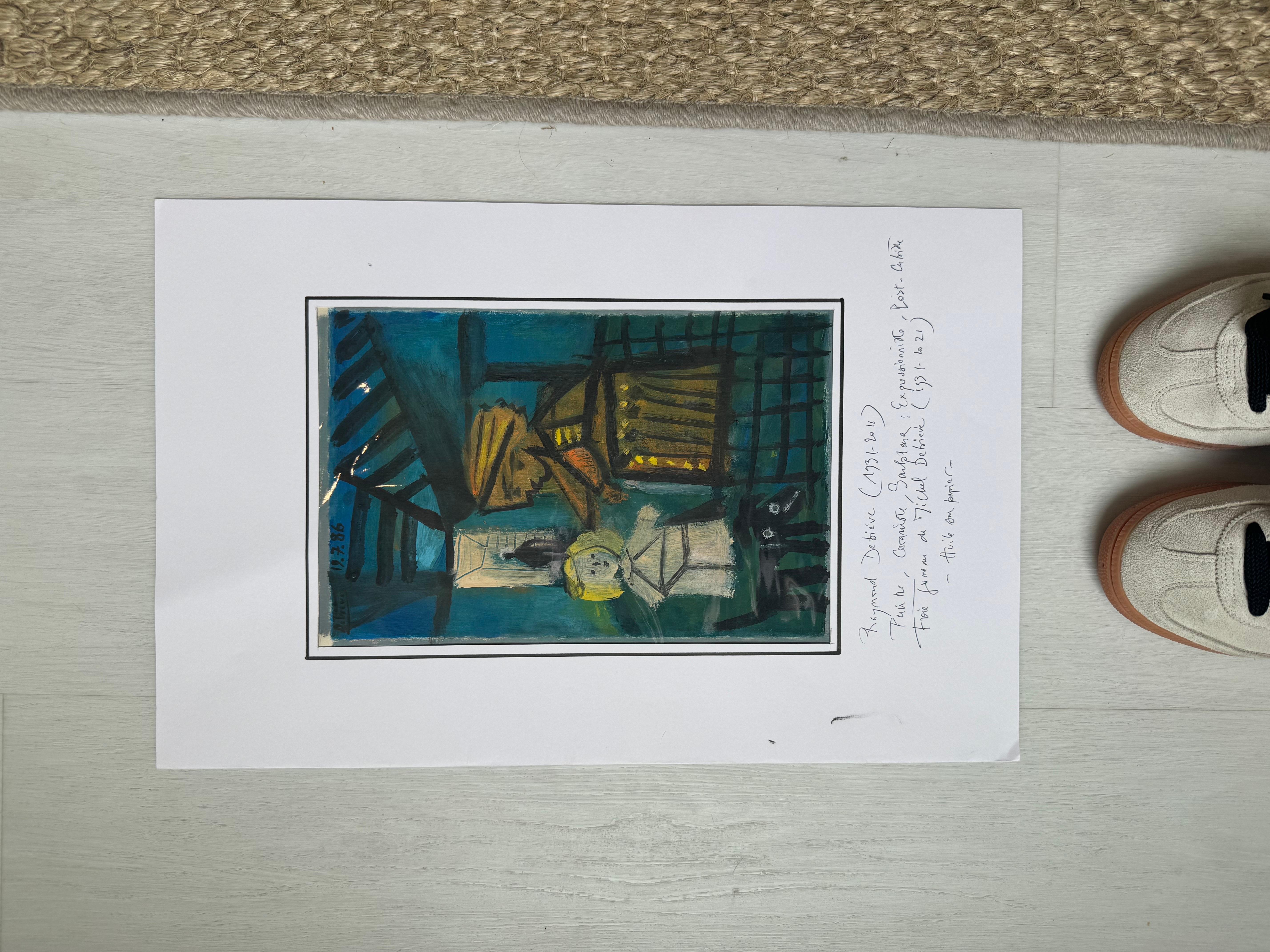 A Goodnight Hug von Raymond Debieve, französisches kubistisches figuratives Gemälde auf Karton, Goodnight Hug im Angebot 3