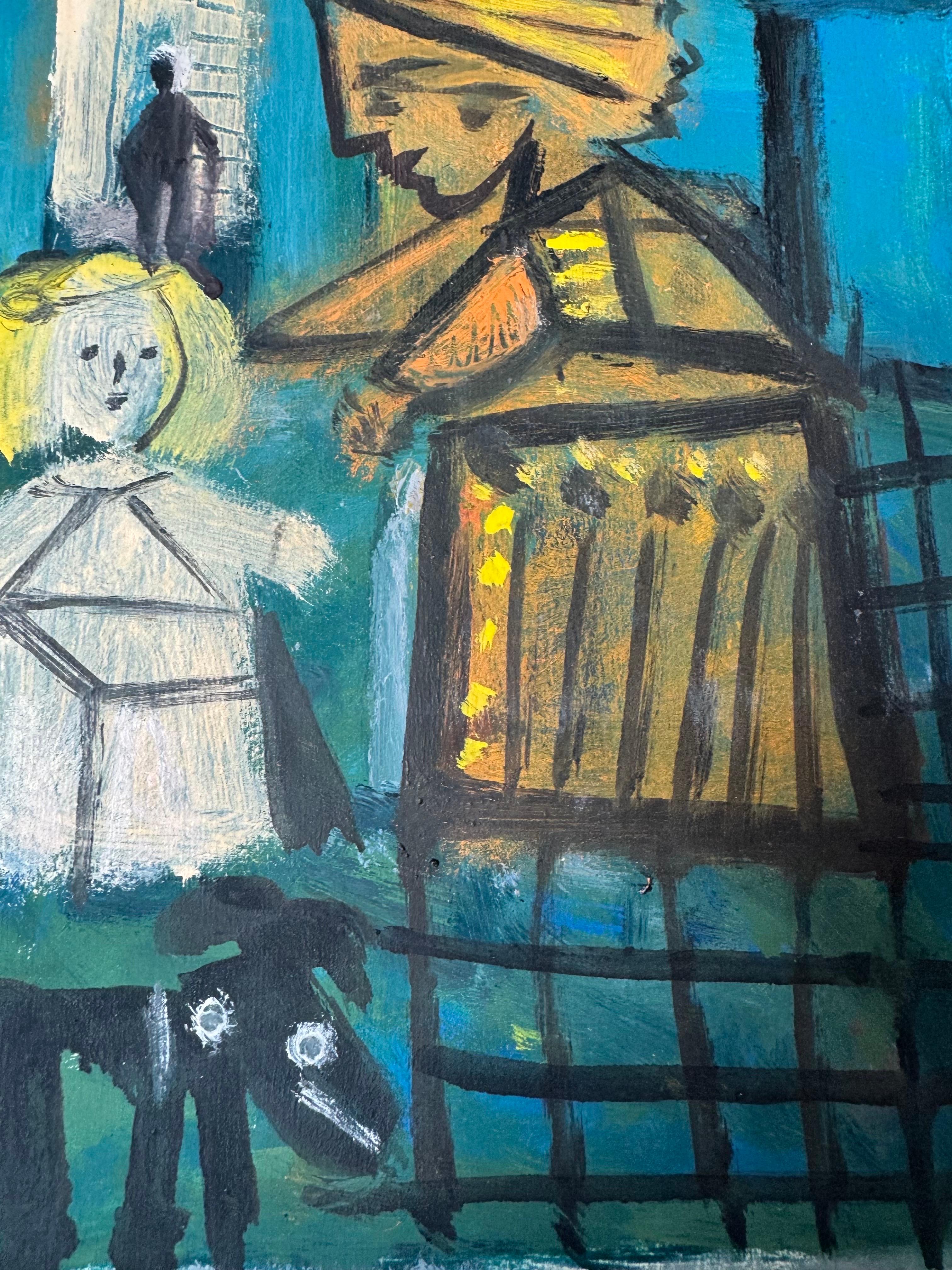 A Goodnight Hug von Raymond Debieve, französisches kubistisches figuratives Gemälde auf Karton, Goodnight Hug im Angebot 5