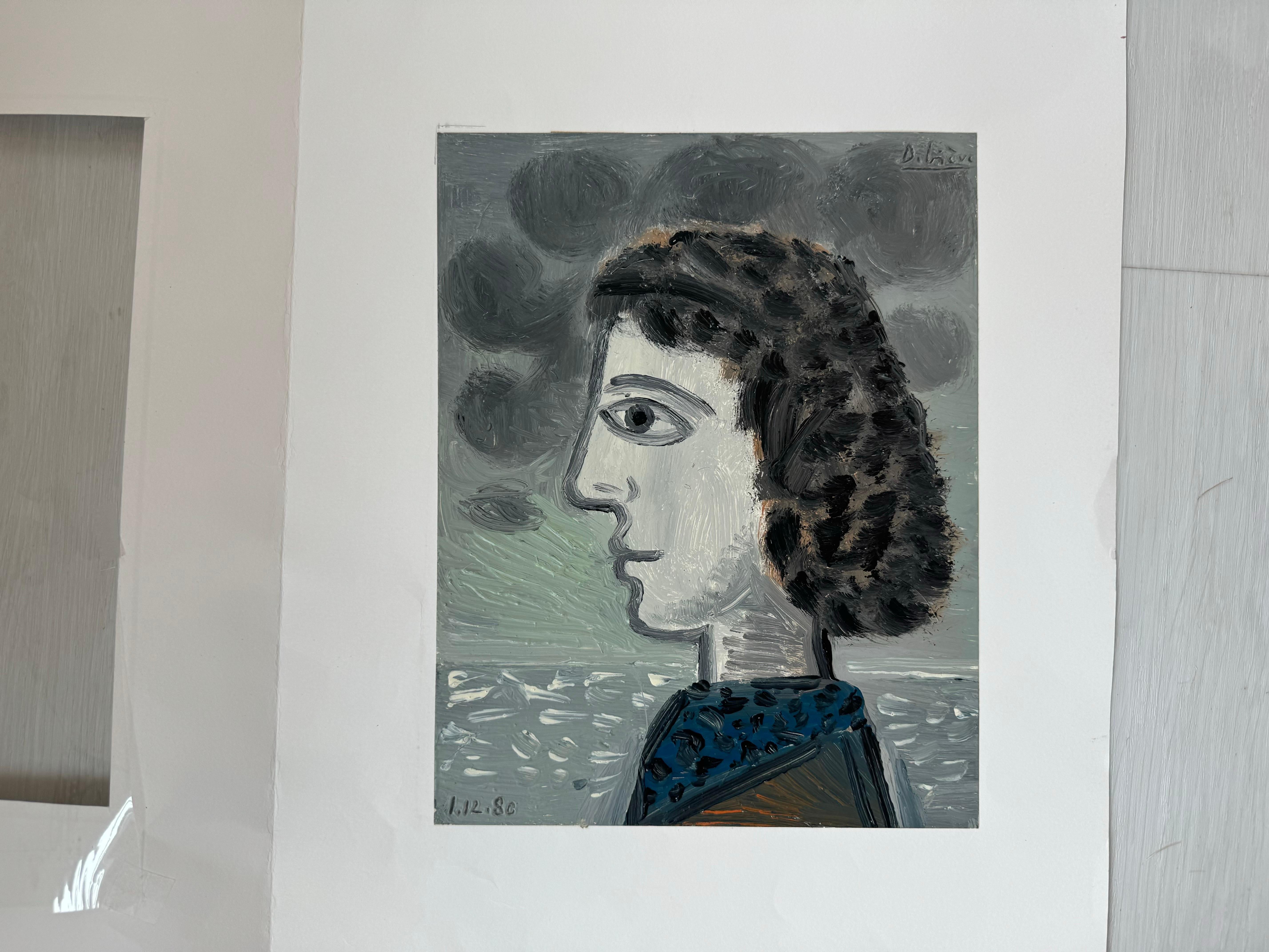 Hugo von Raymond Debieve, Französisches kubistisches Porträtgemälde auf Carton im Angebot 1