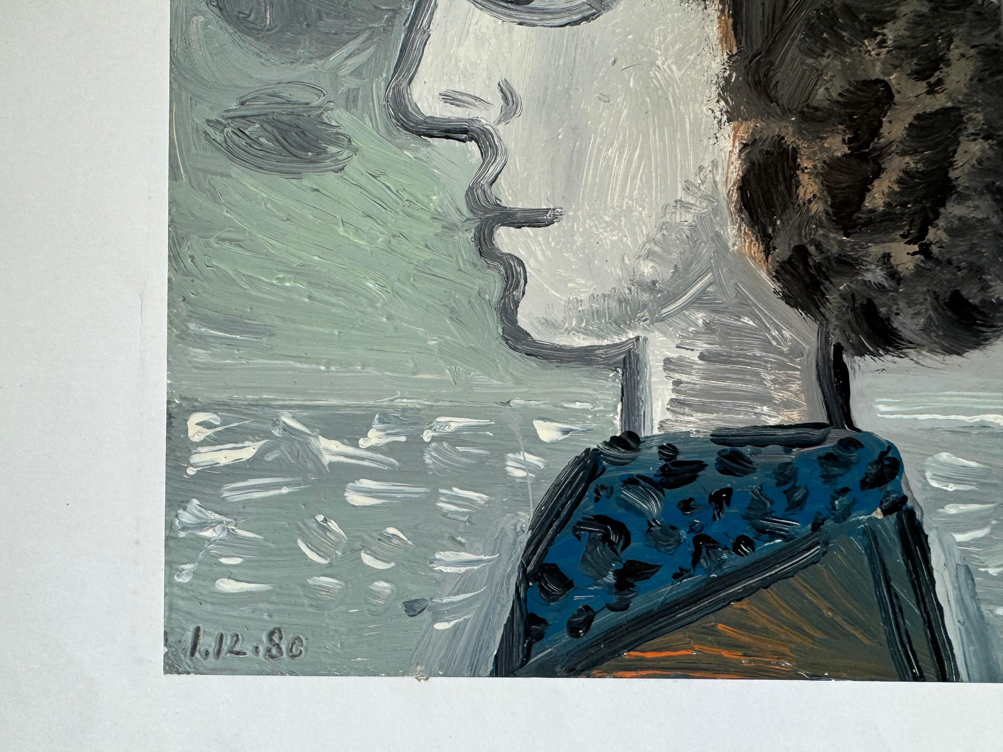 Hugo von Raymond Debieve, Französisches kubistisches Porträtgemälde auf Carton im Angebot 5