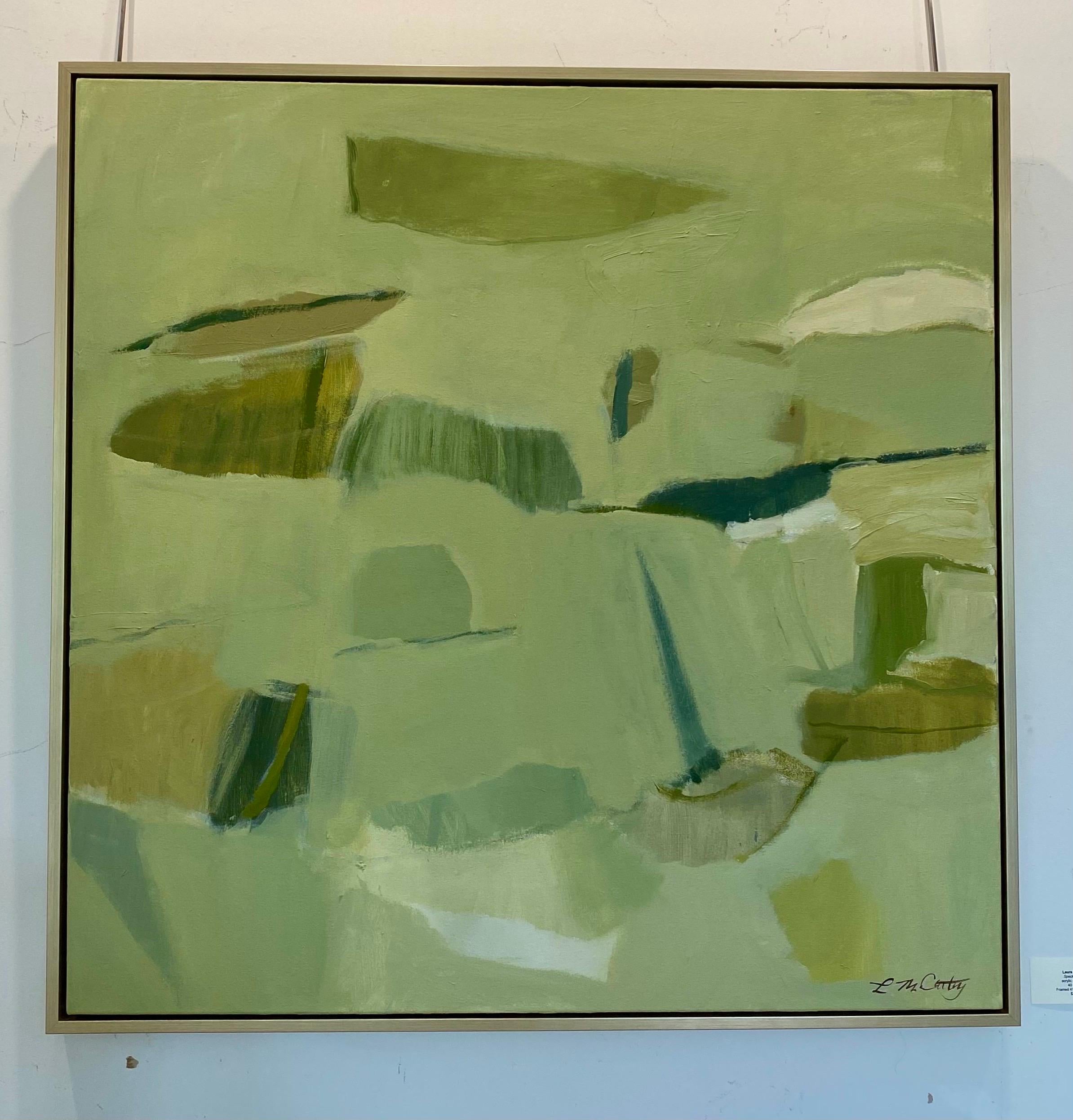 Rana maculata di Laura McCarty, Tela astratta contemporanea con cornice grande Greene & Greene 2