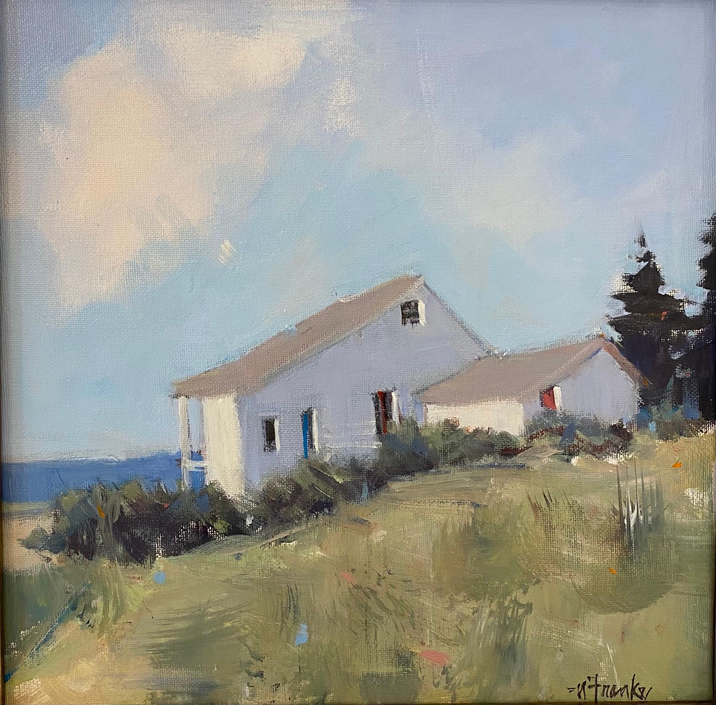 Seaside Cottage, Maine by Nancy Franke, Impressionist Framed Landscape Painting 5