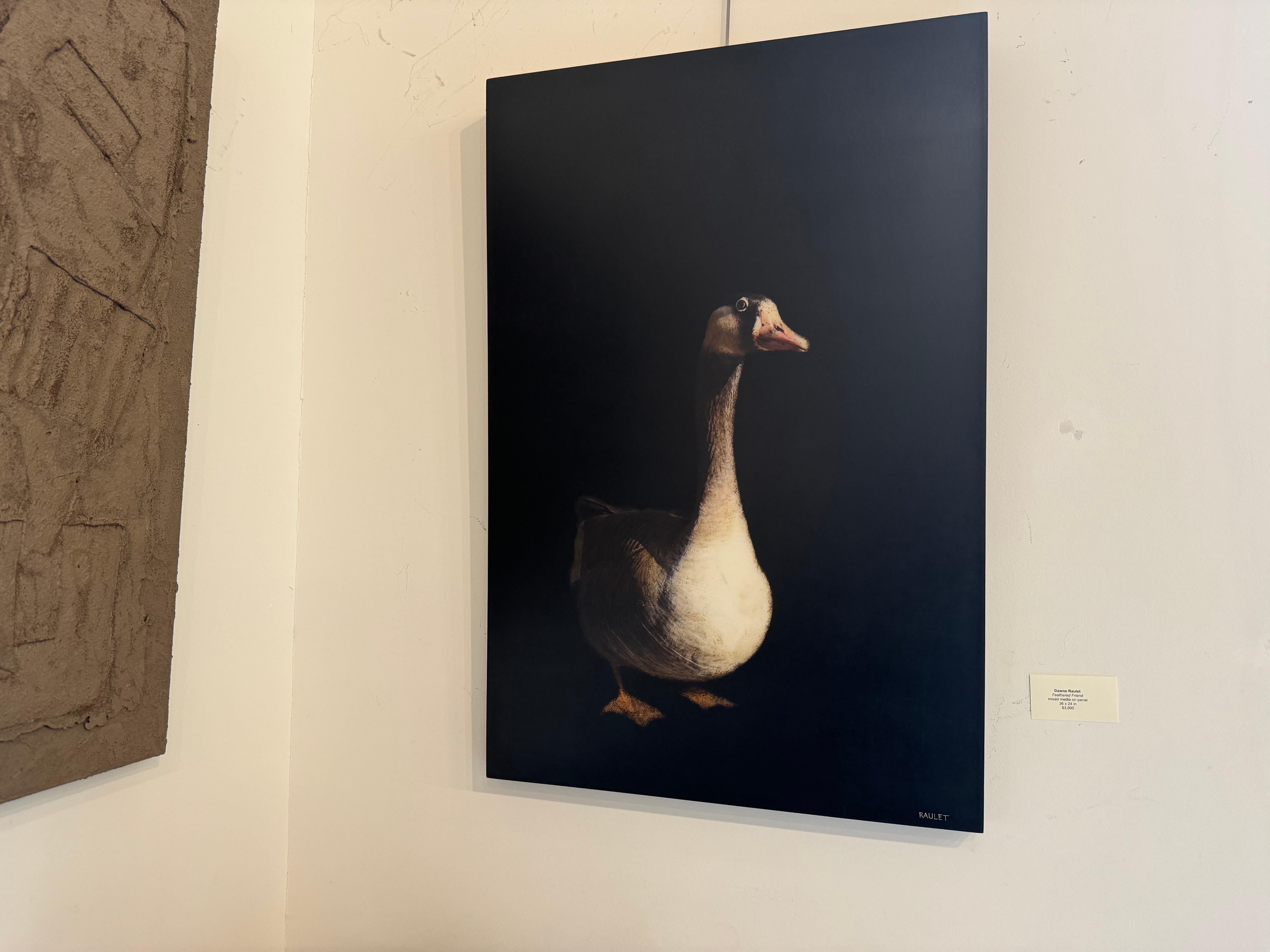 Feathered Friend by Dawne Raulet Oca contemporanea a tecnica mista, Whiting, Black 1