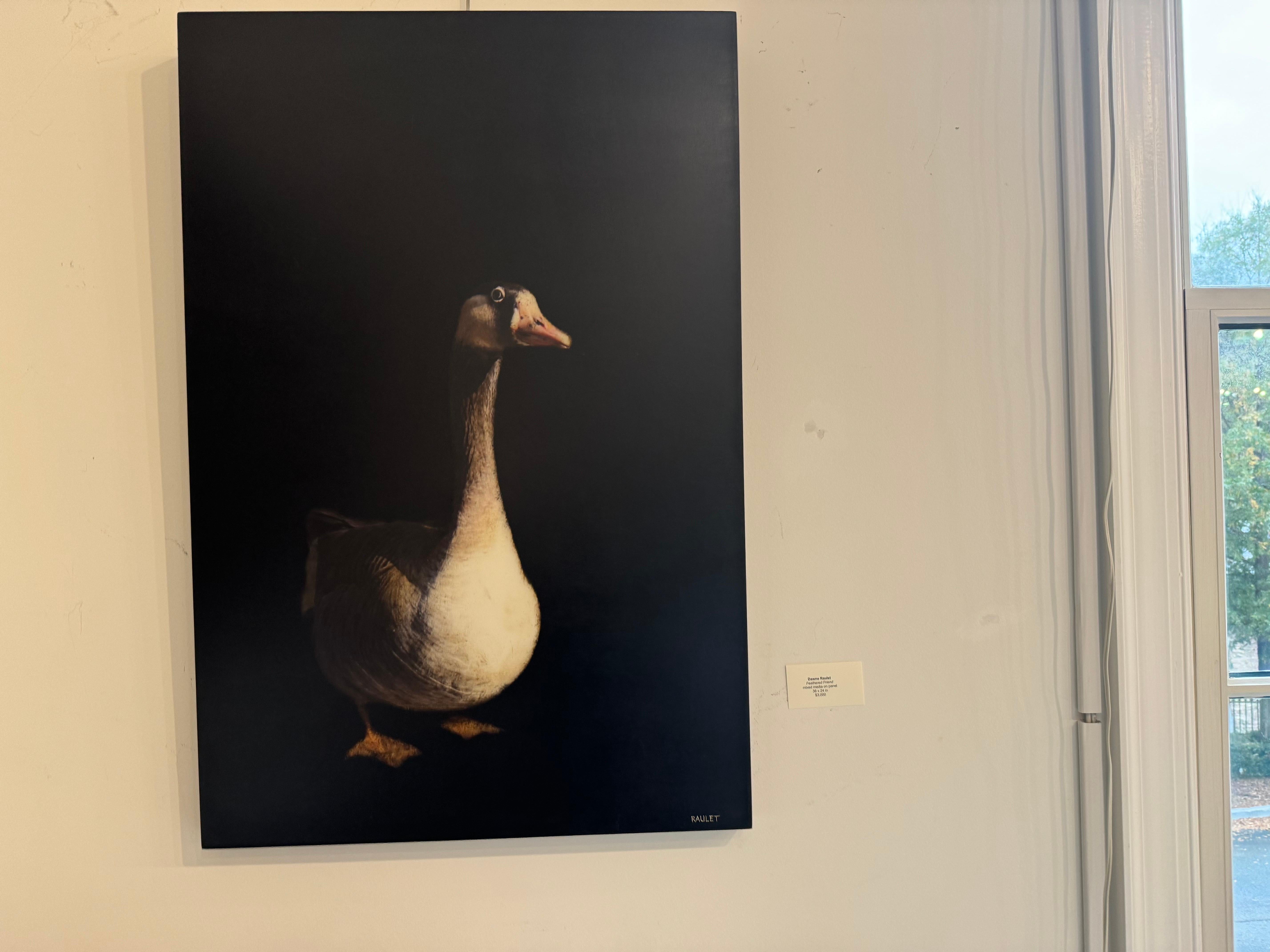 Feathered Friend by Dawne Raulet Oca contemporanea a tecnica mista, Whiting, Black 3