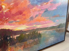 Into the Sunset by Millie Gosch Impressionist Framed Landscape with Blue