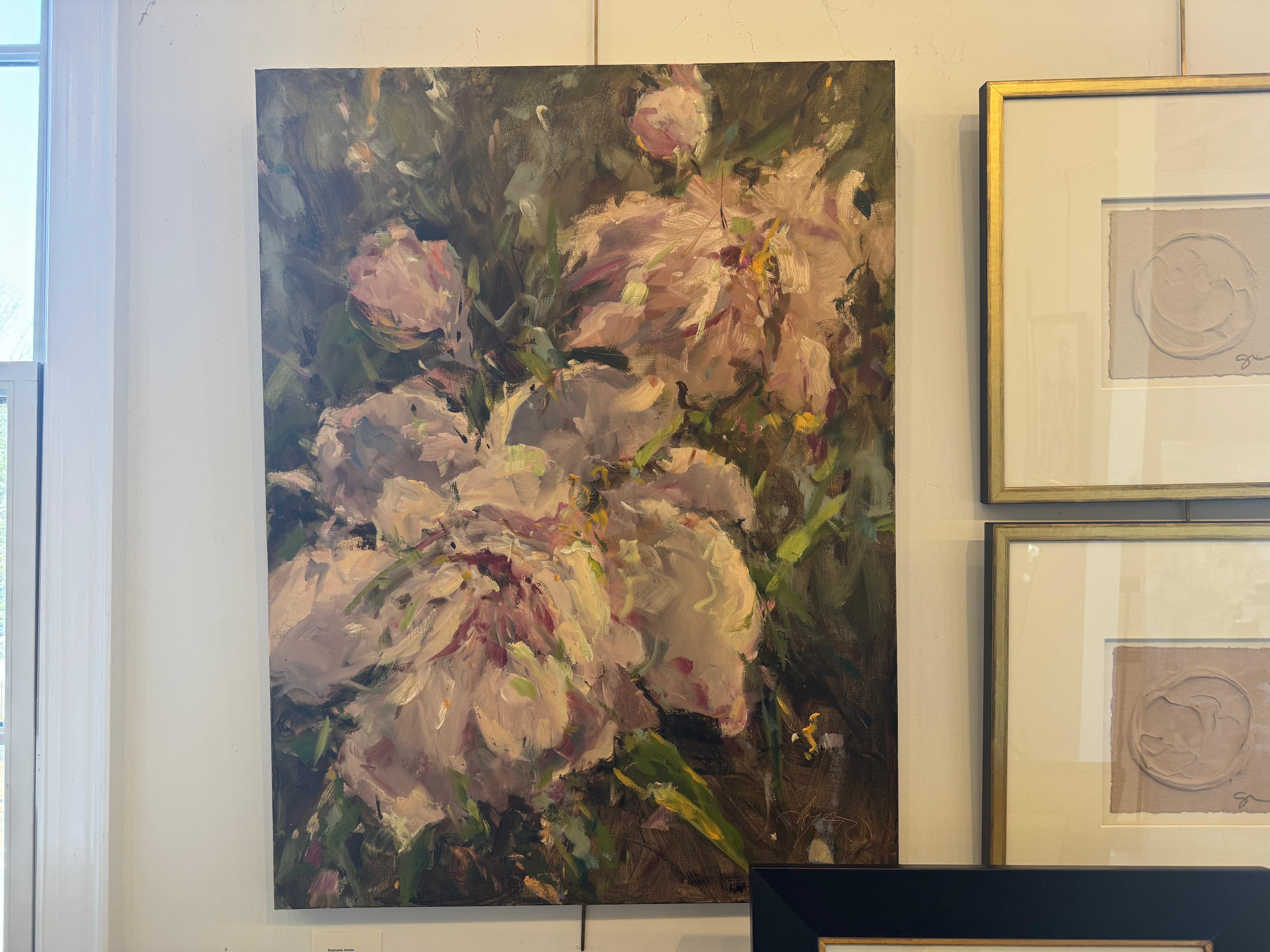 Susurro blanco by Stephanie Amato, Pintura al óleo floral sobre lienzo en venta 6