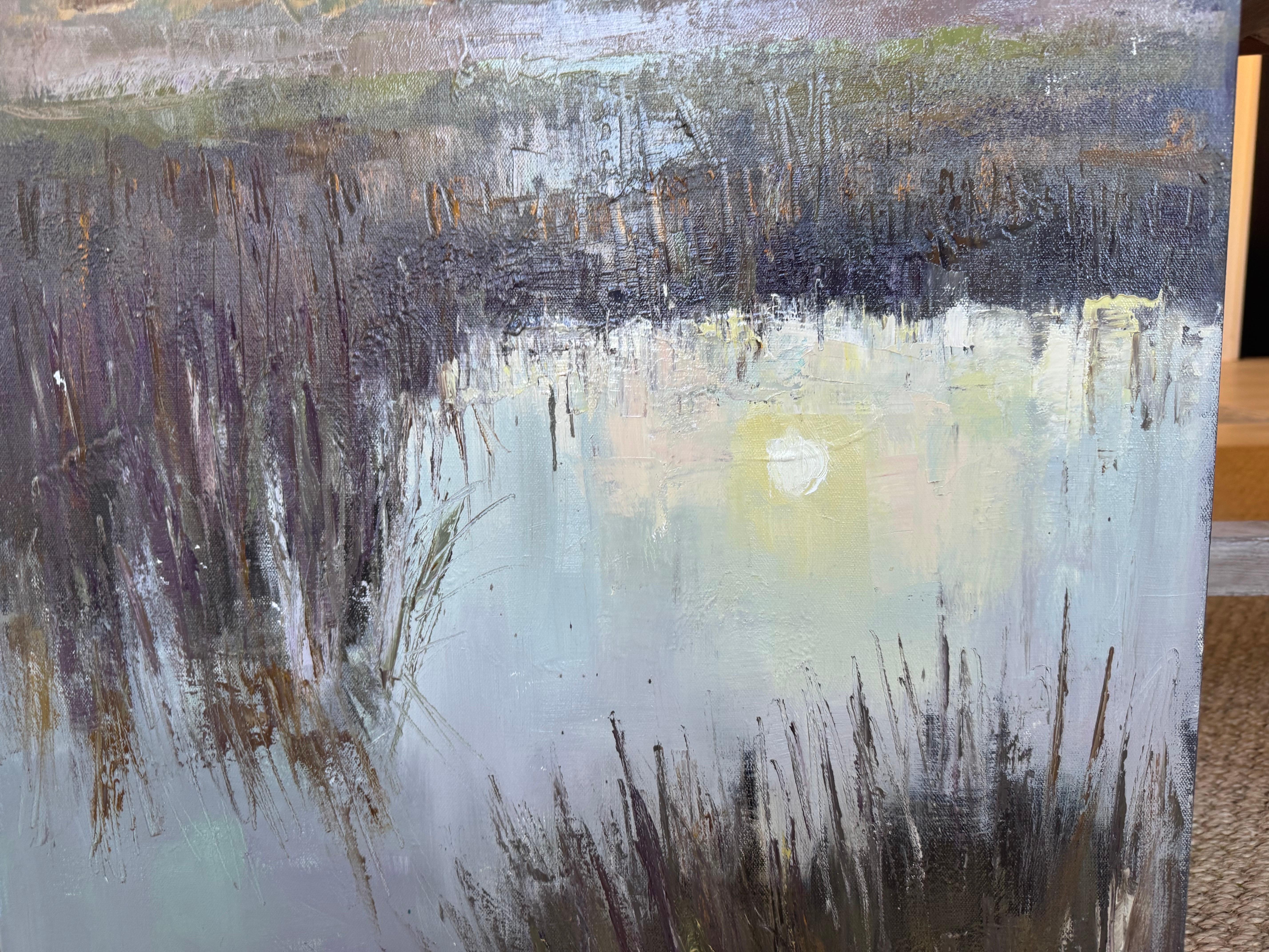 Rollin In by Allison Chambers, Large Vertical Oil Landscape Painting With Moon For Sale 3