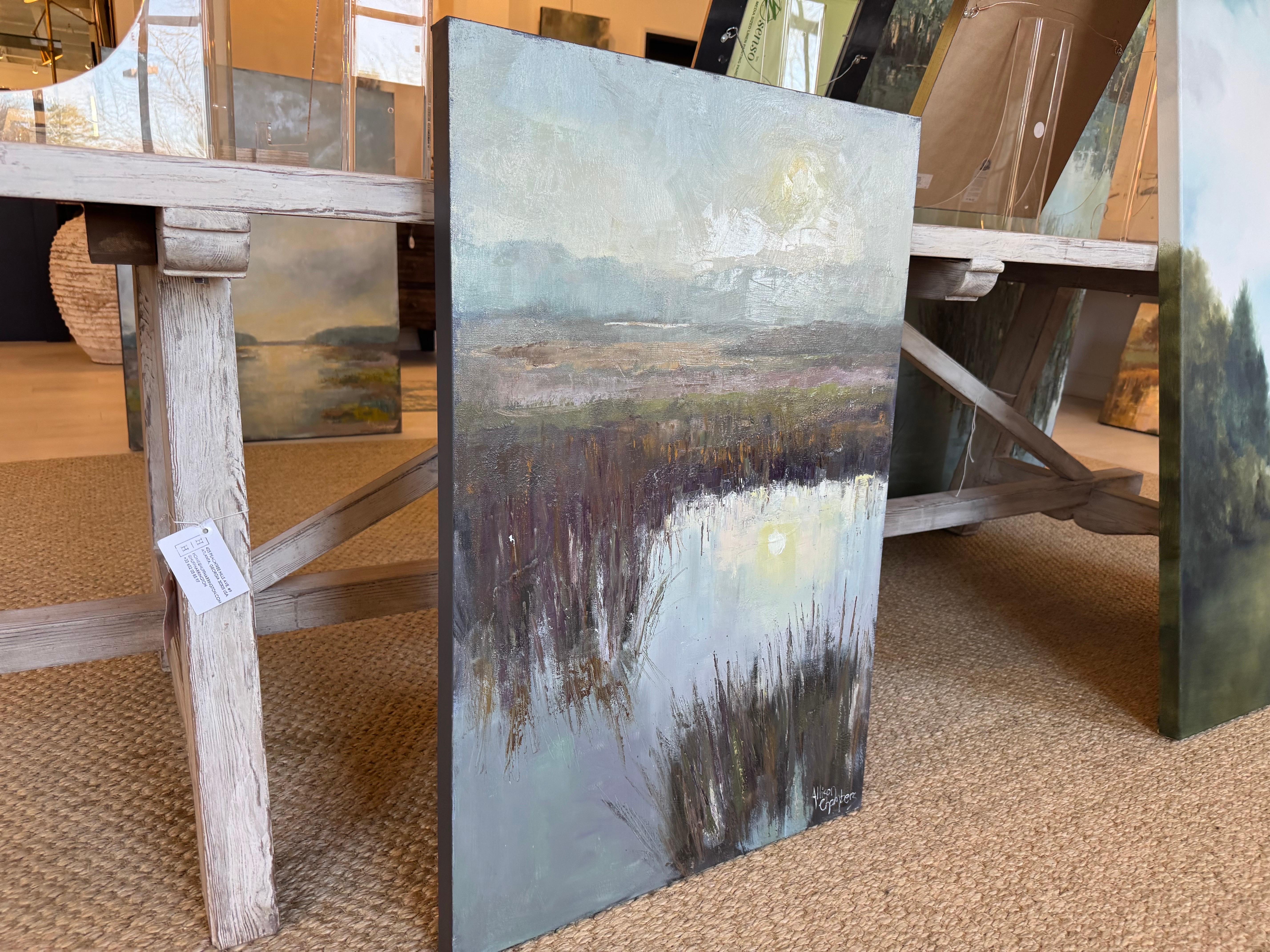 Rollin In by Allison Chambers, Large Vertical Oil Landscape Painting With Moon For Sale 5