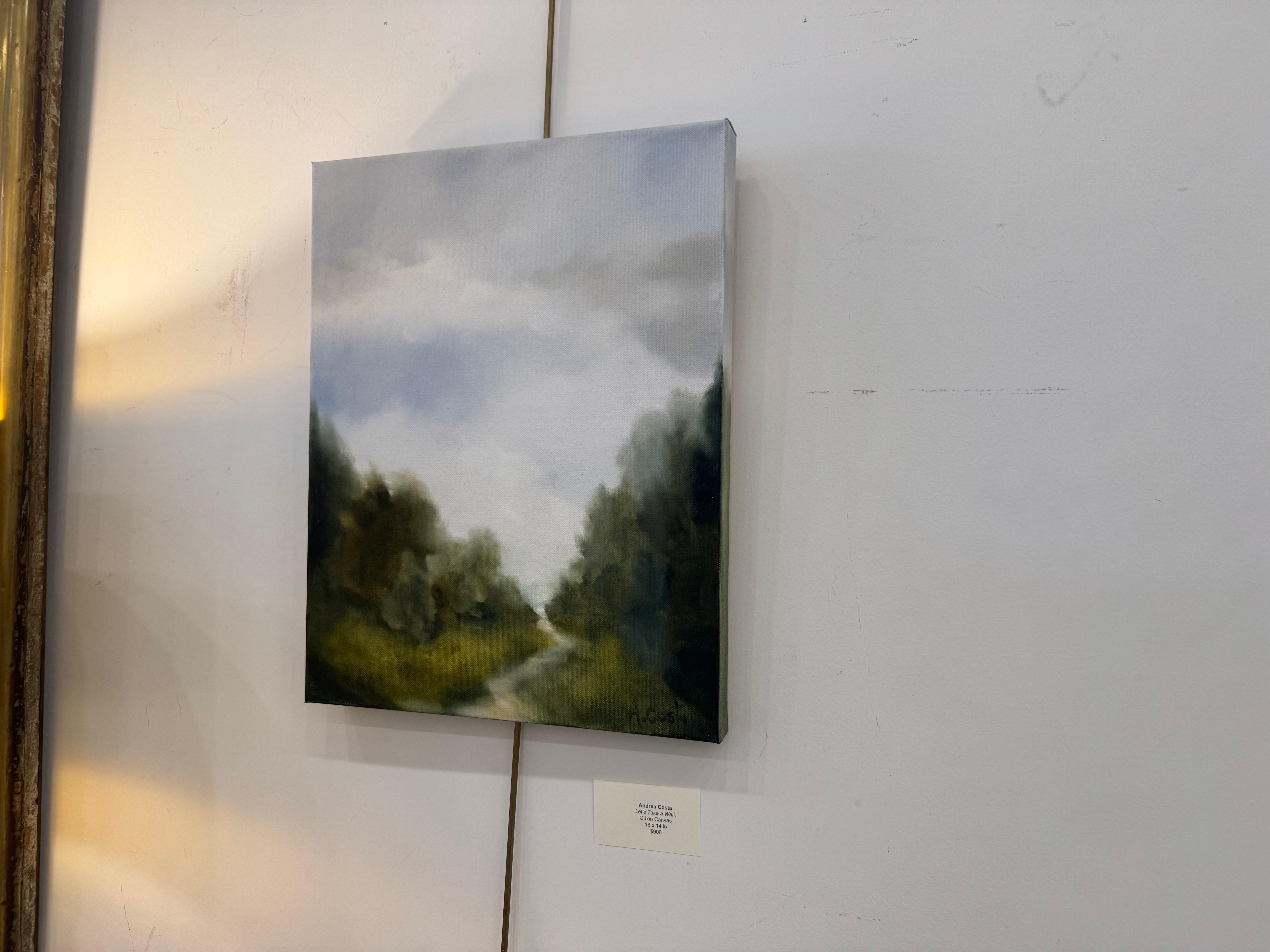 Passeggiata di Andrea Costa, Paesaggio dipinto ad olio Verticale in vendita 2