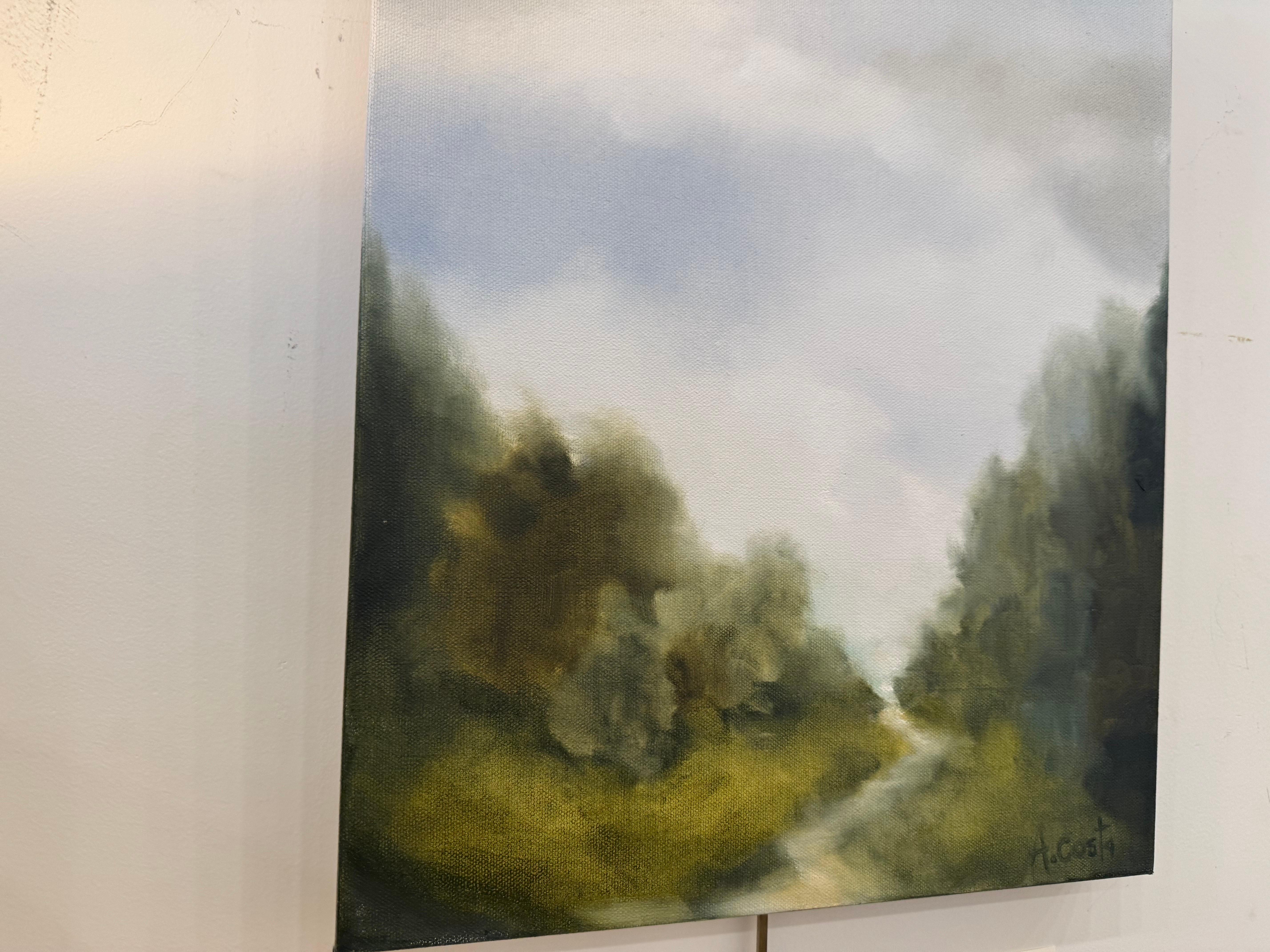 Passeggiata di Andrea Costa, Paesaggio dipinto ad olio Verticale in vendita 5