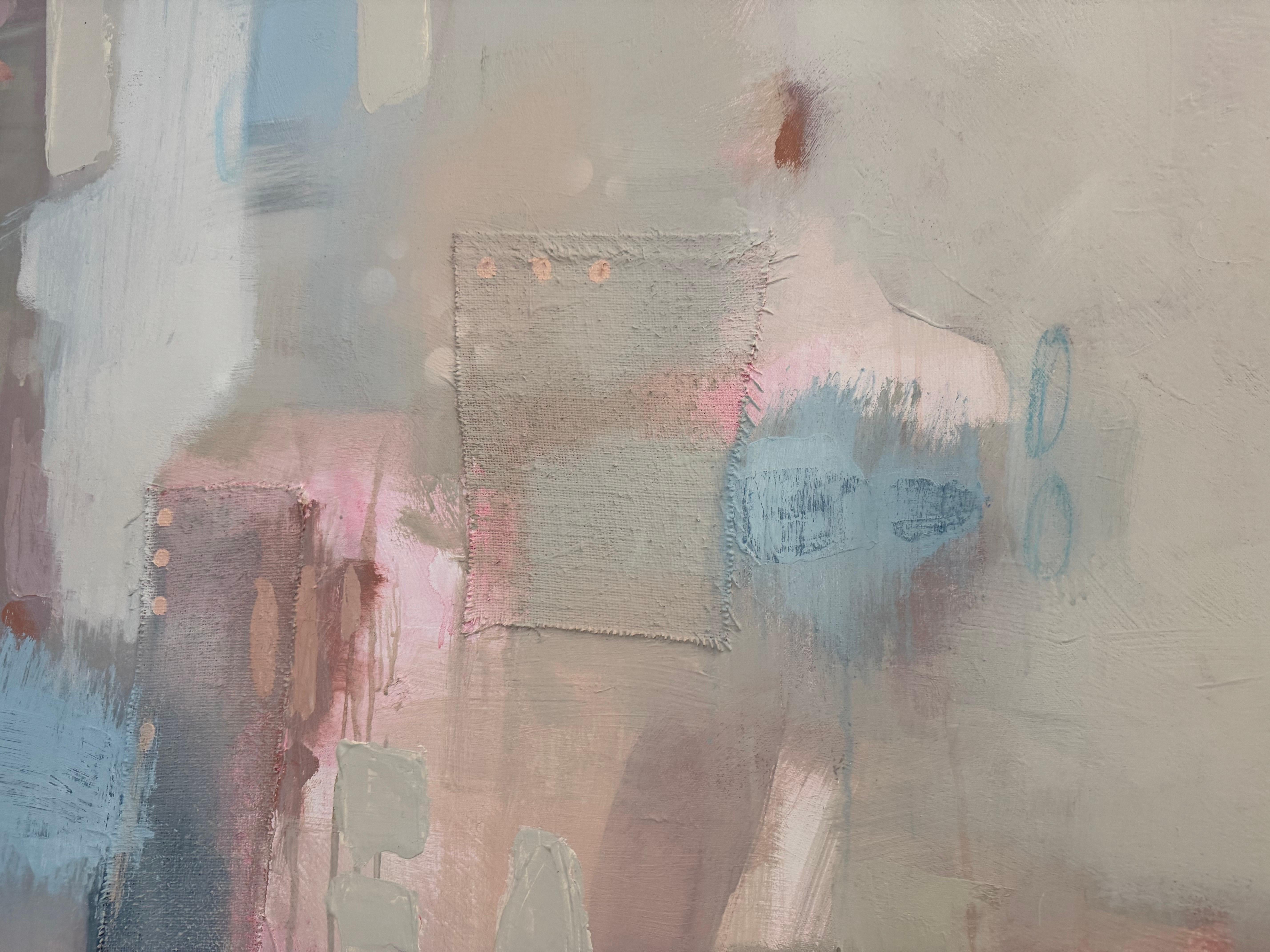 Fuera de las líneas by Andrea Costa, Óleo abstracto Cuadrado con rosa, azul en venta 2