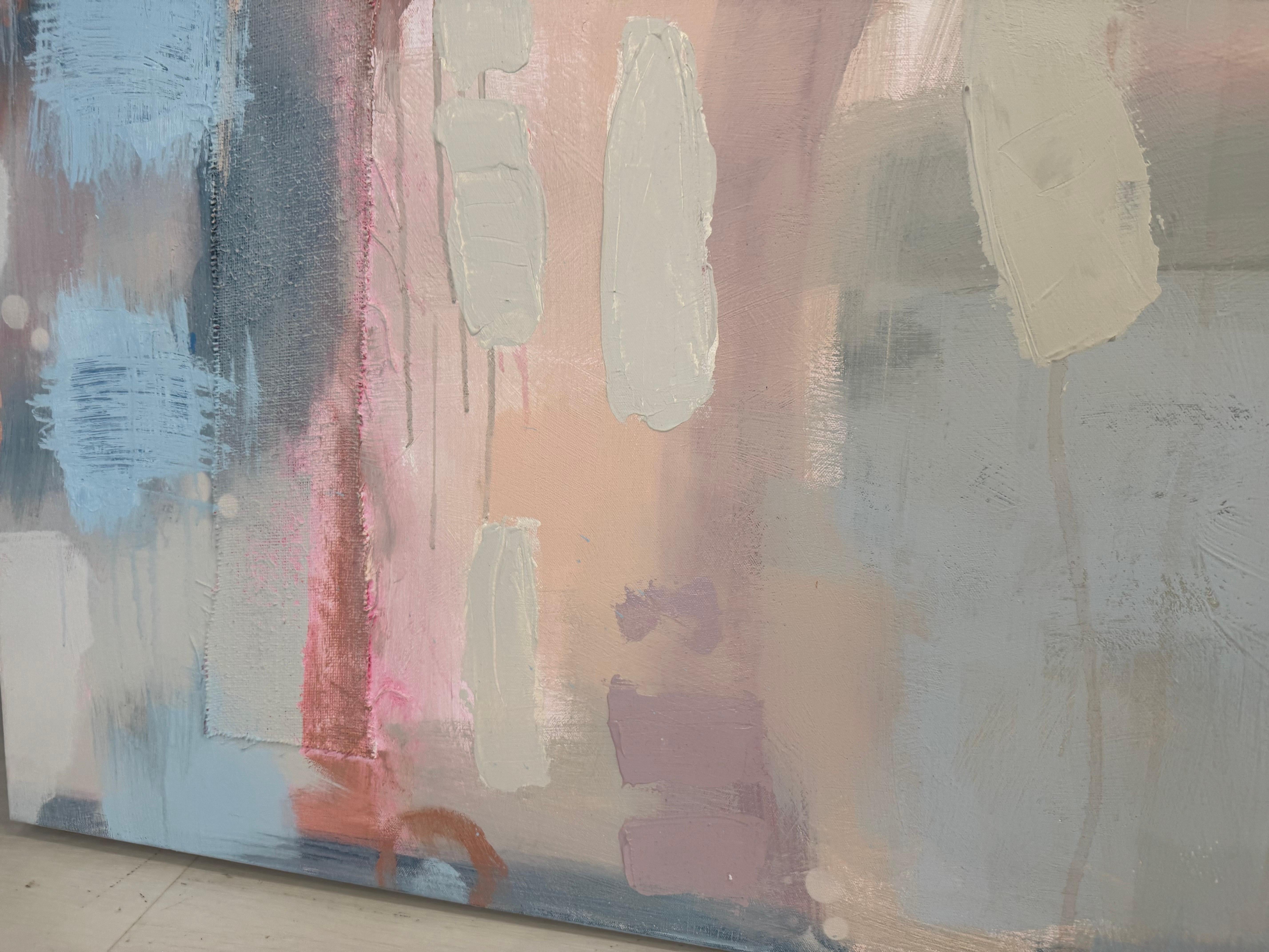 Fuera de las líneas by Andrea Costa, Óleo abstracto Cuadrado con rosa, azul en venta 3