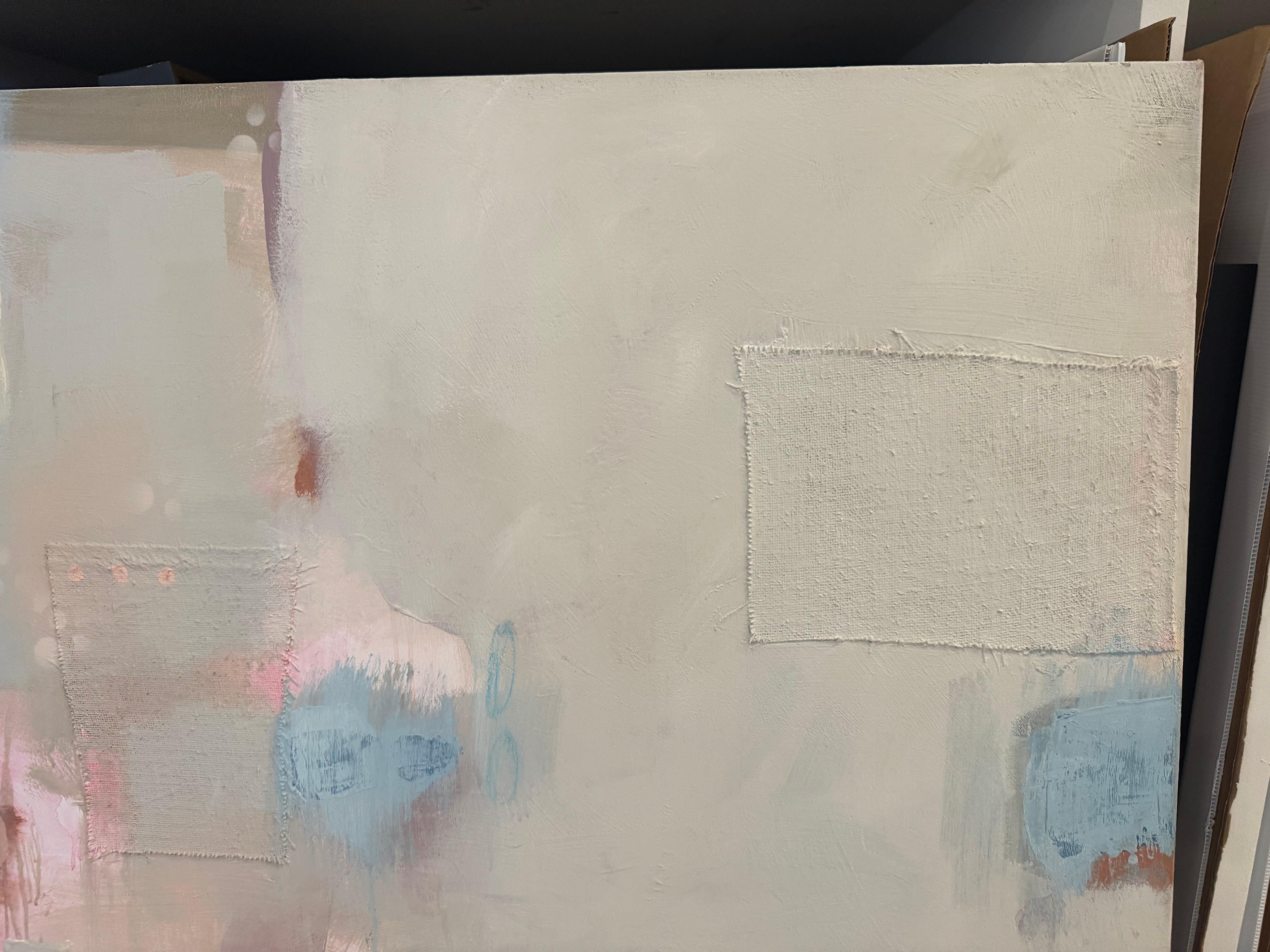 Fuera de las líneas by Andrea Costa, Óleo abstracto Cuadrado con rosa, azul en venta 5
