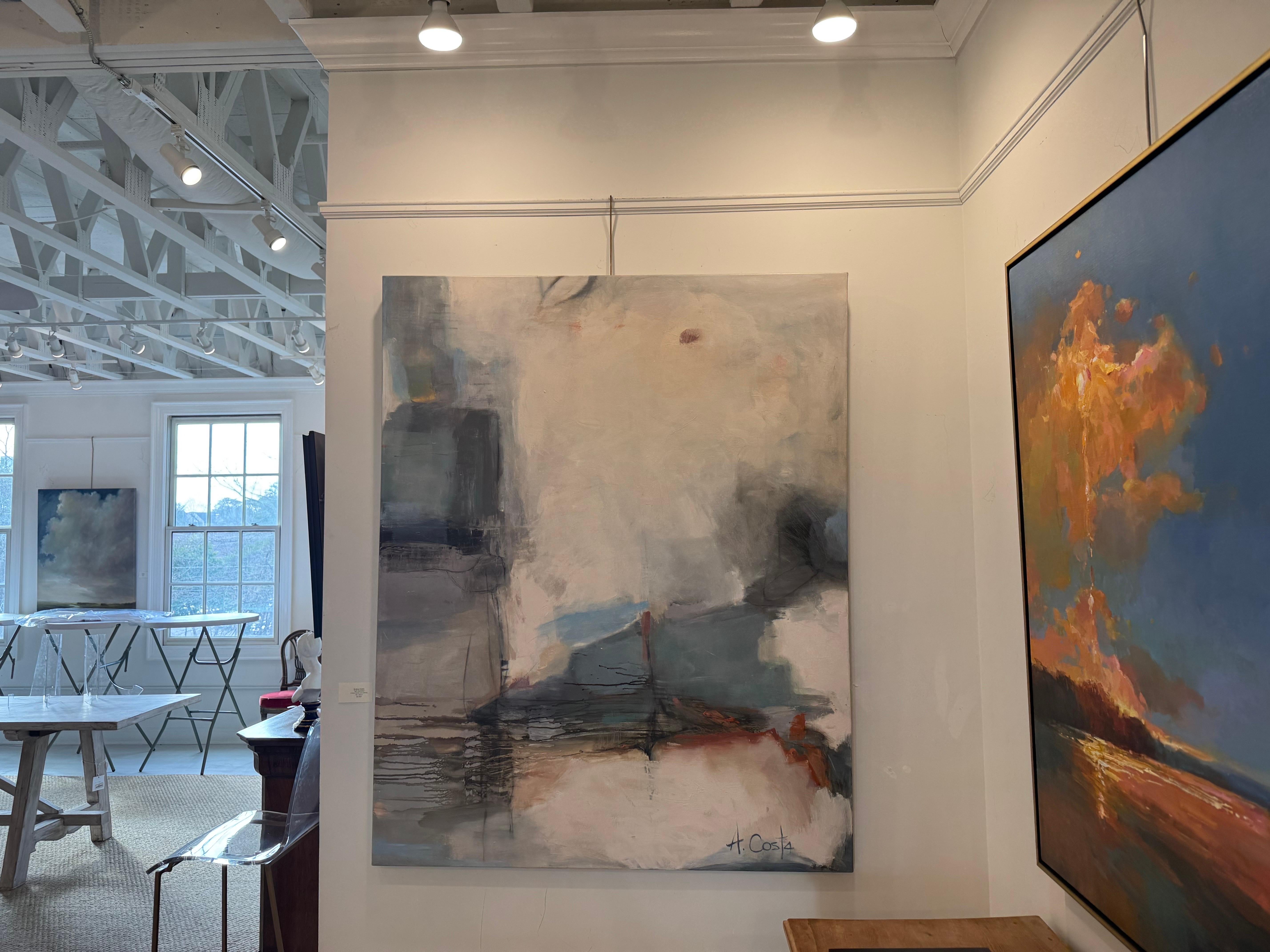 Tight Squeeze di Andrea Costa, pittura ad olio astratta con verde e blu in vendita 1