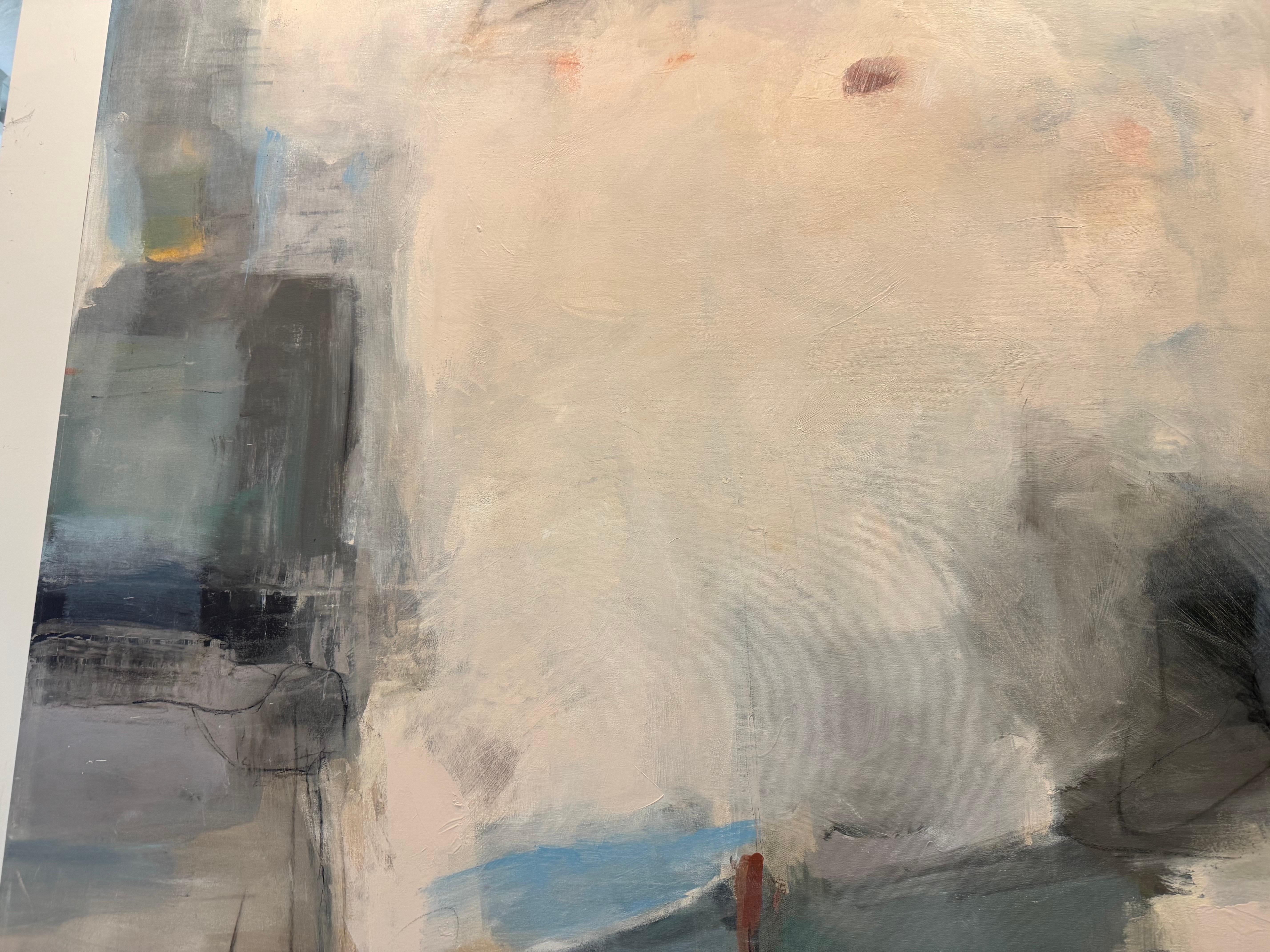 Tight Squeeze di Andrea Costa, pittura ad olio astratta con verde e blu in vendita 4