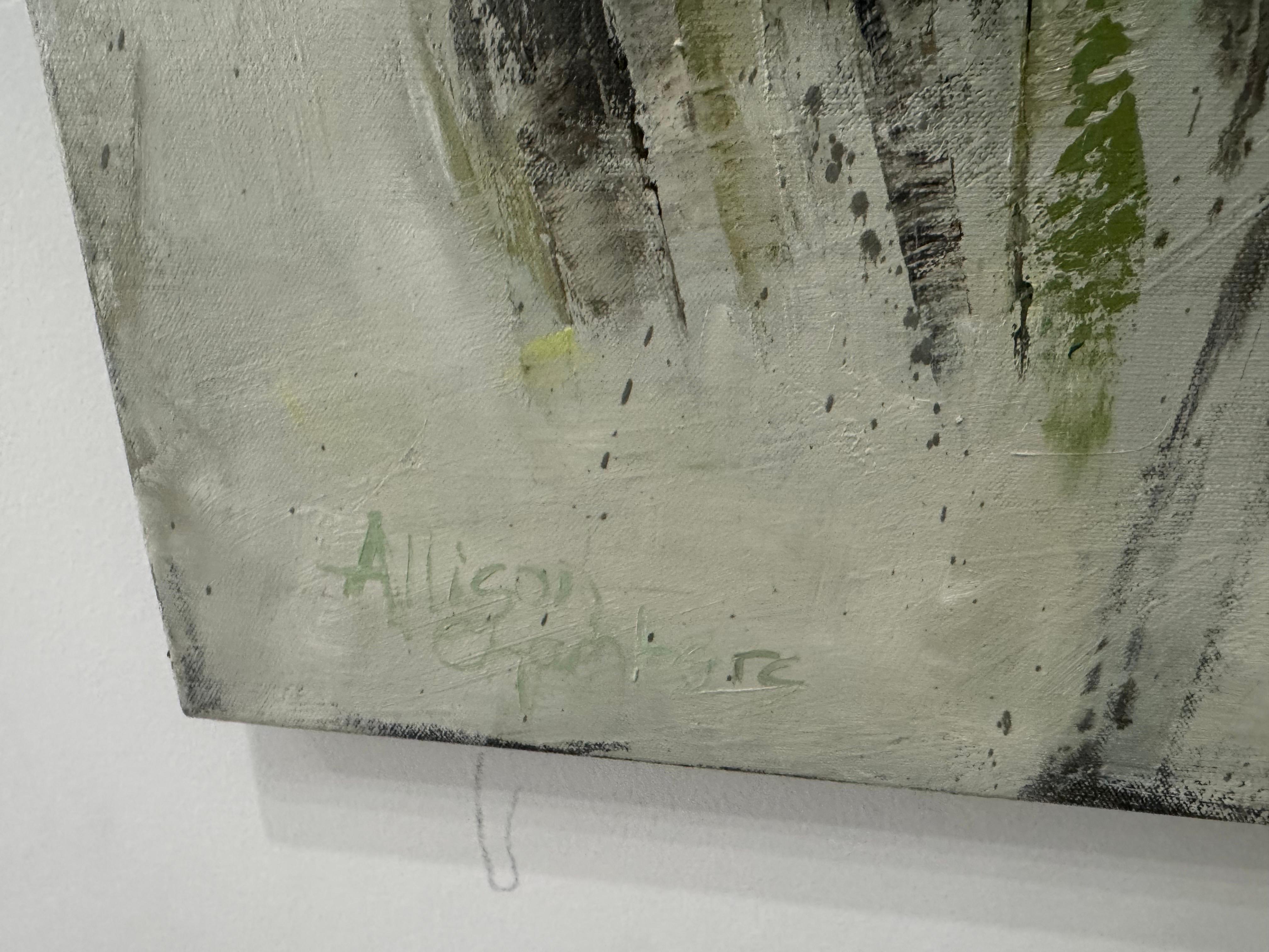Sobre el río de Allison Chambers, Cuadro al óleo cuadrado grande de paisaje, árboles 3