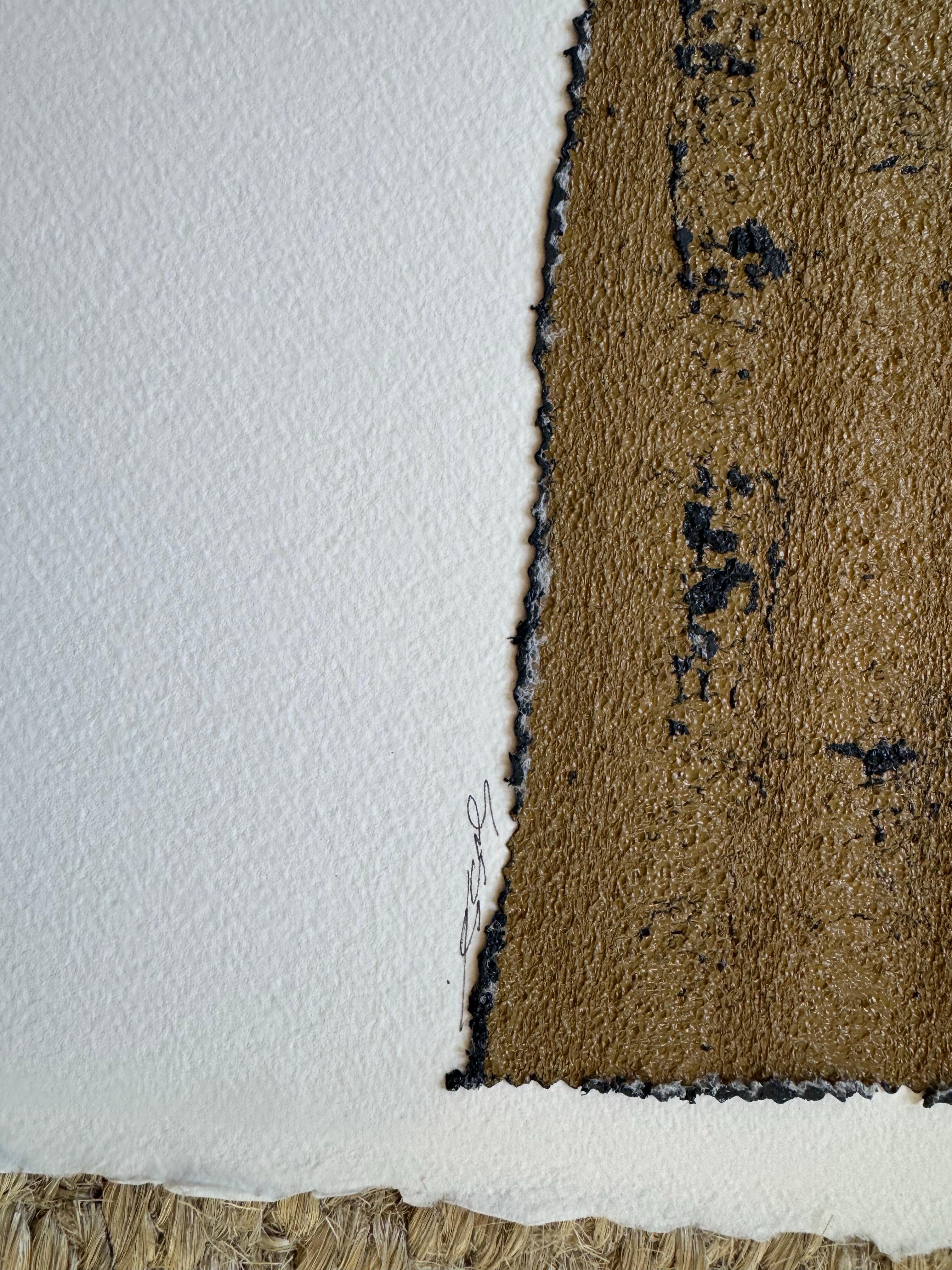 In Charge by Brook Soss, Gold Vertical Abstract on Paper With Sandstone For Sale 4