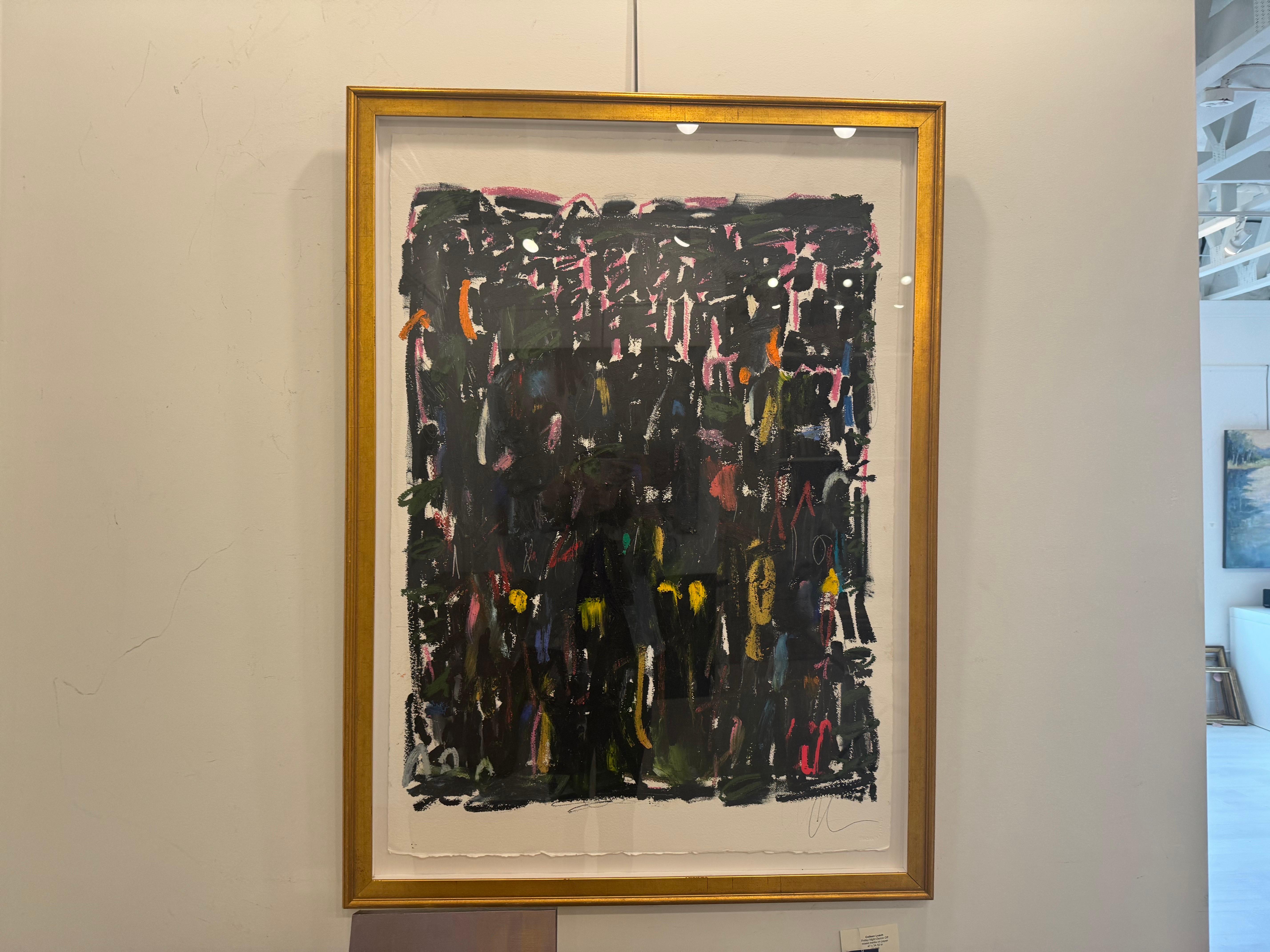 Friday Night Dance Off by Colleen Leach, Framed Abstract Painting on Paper For Sale 7
