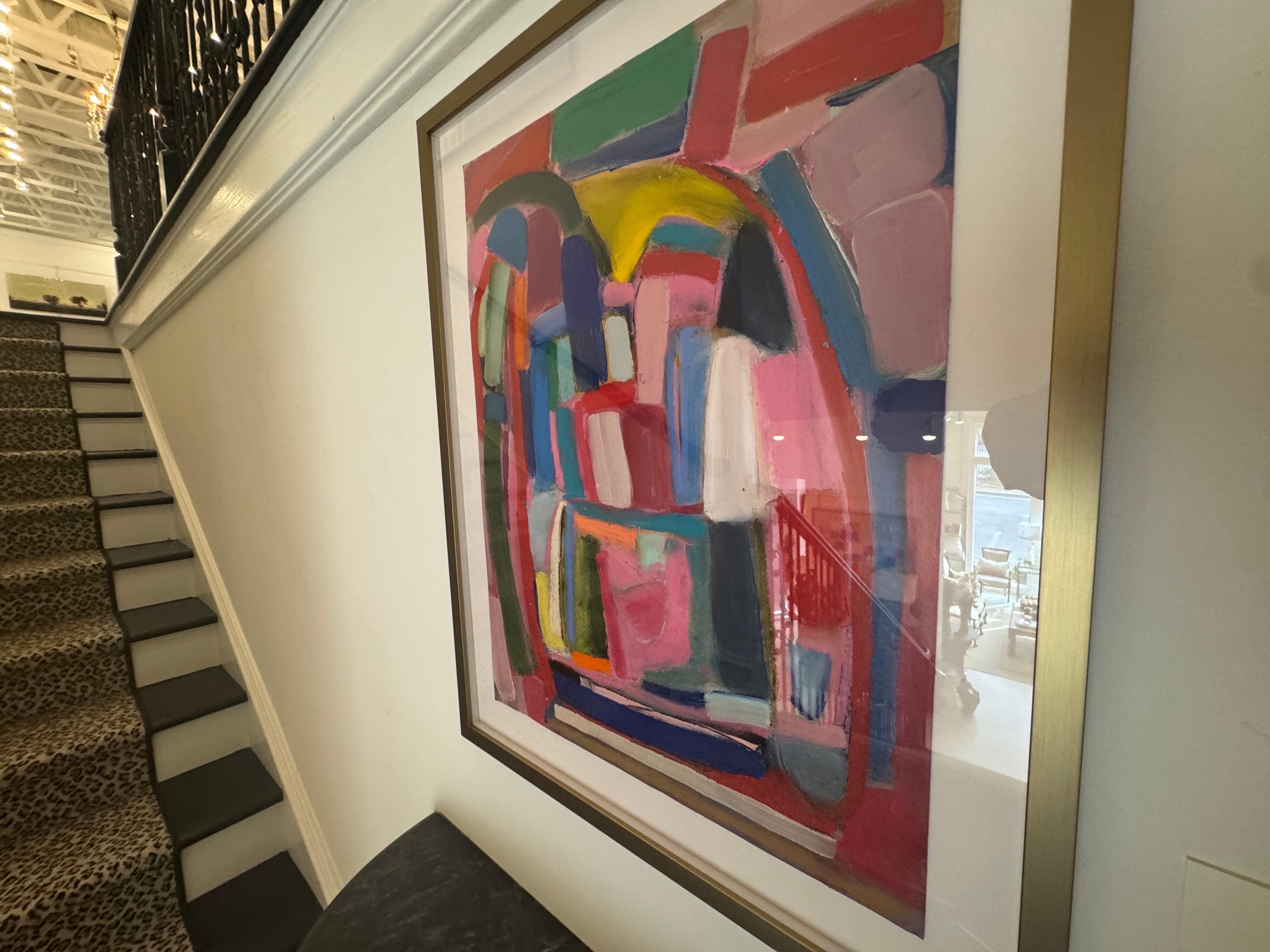 Tacos on Tuesdays by Colleen Leach, Large Framed Abstract Painting on Paper For Sale 1