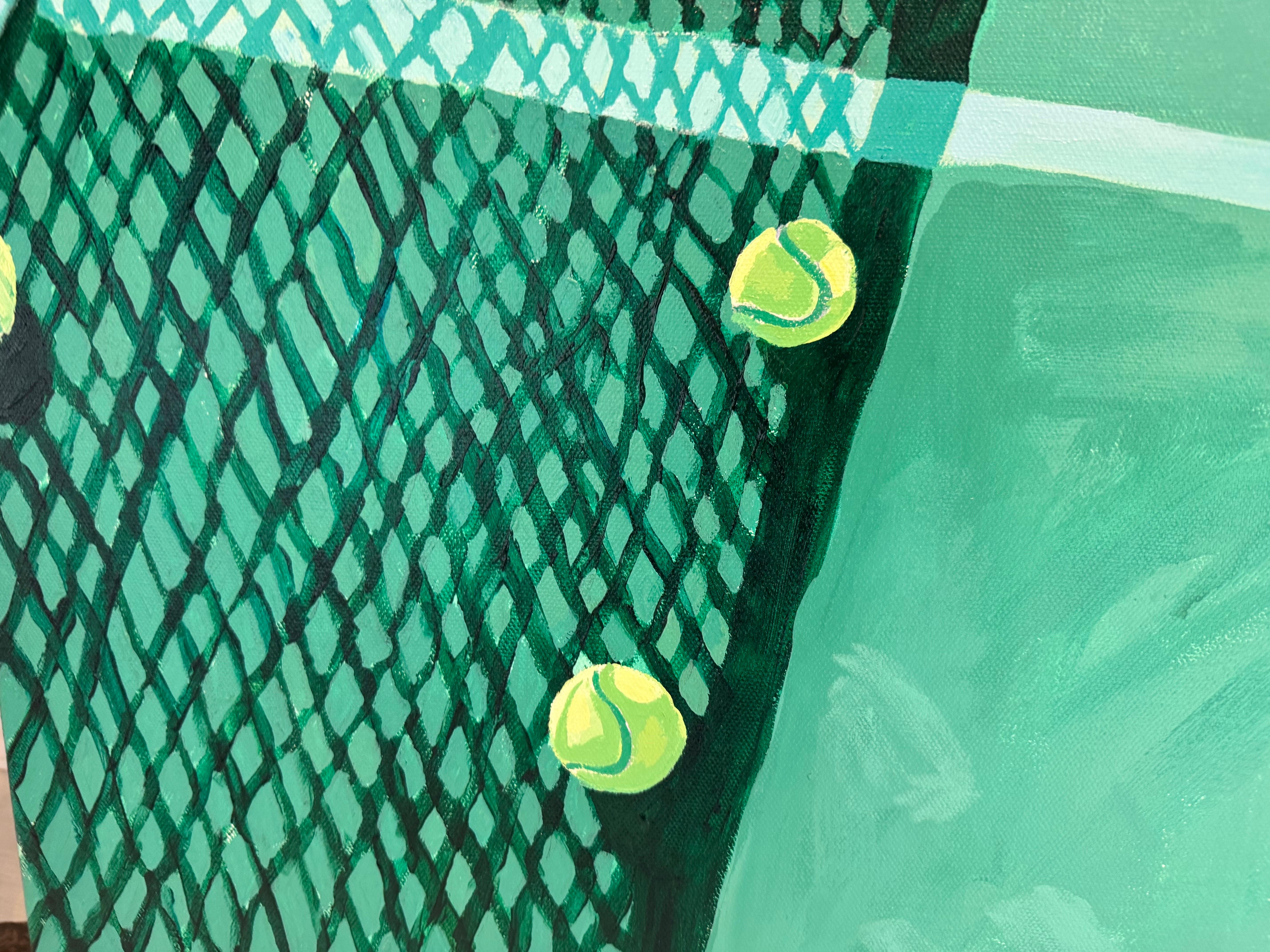 Campi in terra battuta di Devan Sweeney, Olio su tela Pittura contemporanea a tema tennis in vendita 3