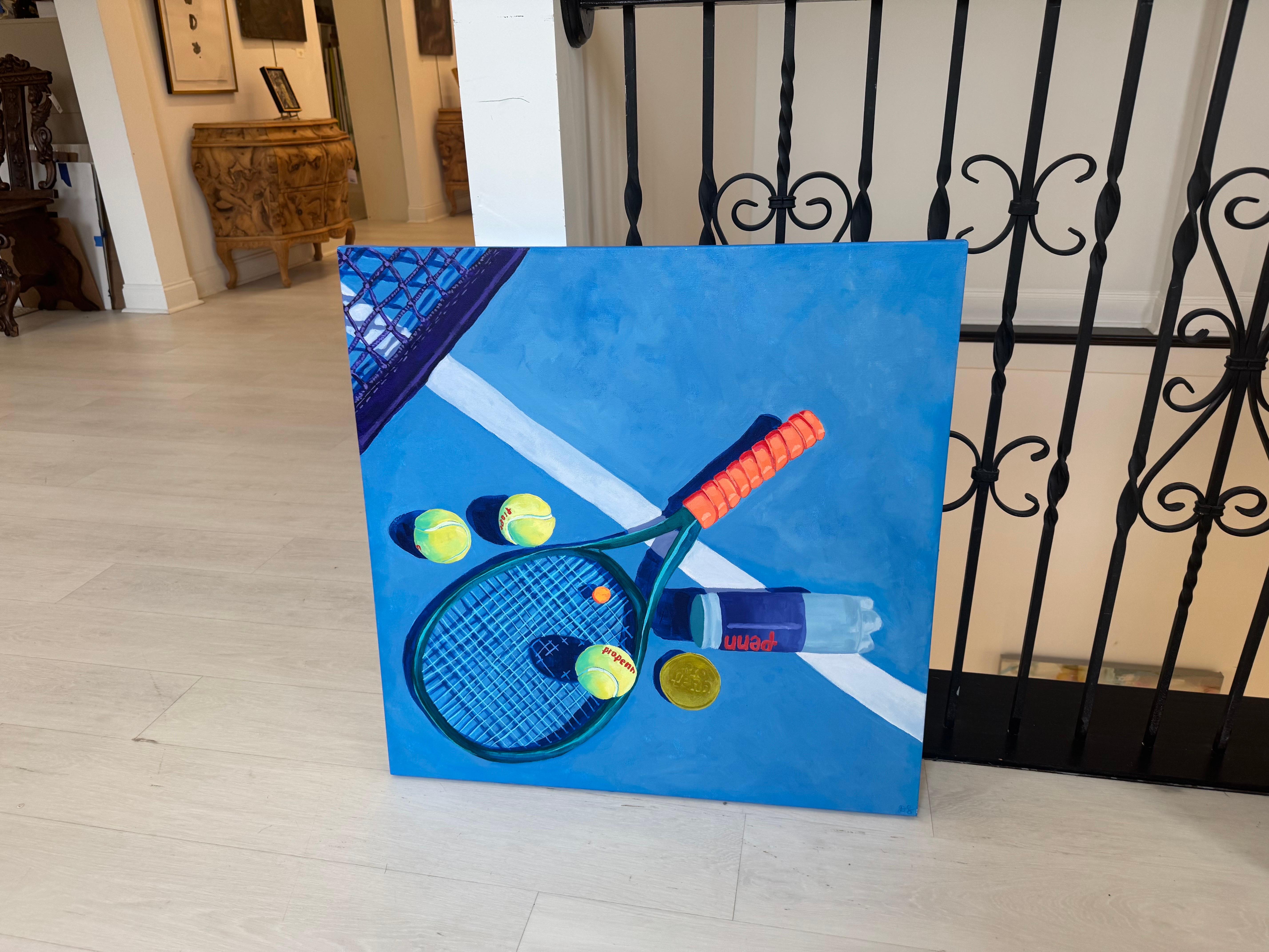 Let's Rally di Devan Sweeney, Olio su tela Pittura contemporanea Vibrant Tennis in vendita 1