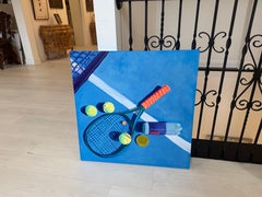 Let's Rally di Devan Sweeney, Olio su tela Pittura contemporanea Vibrant Tennis