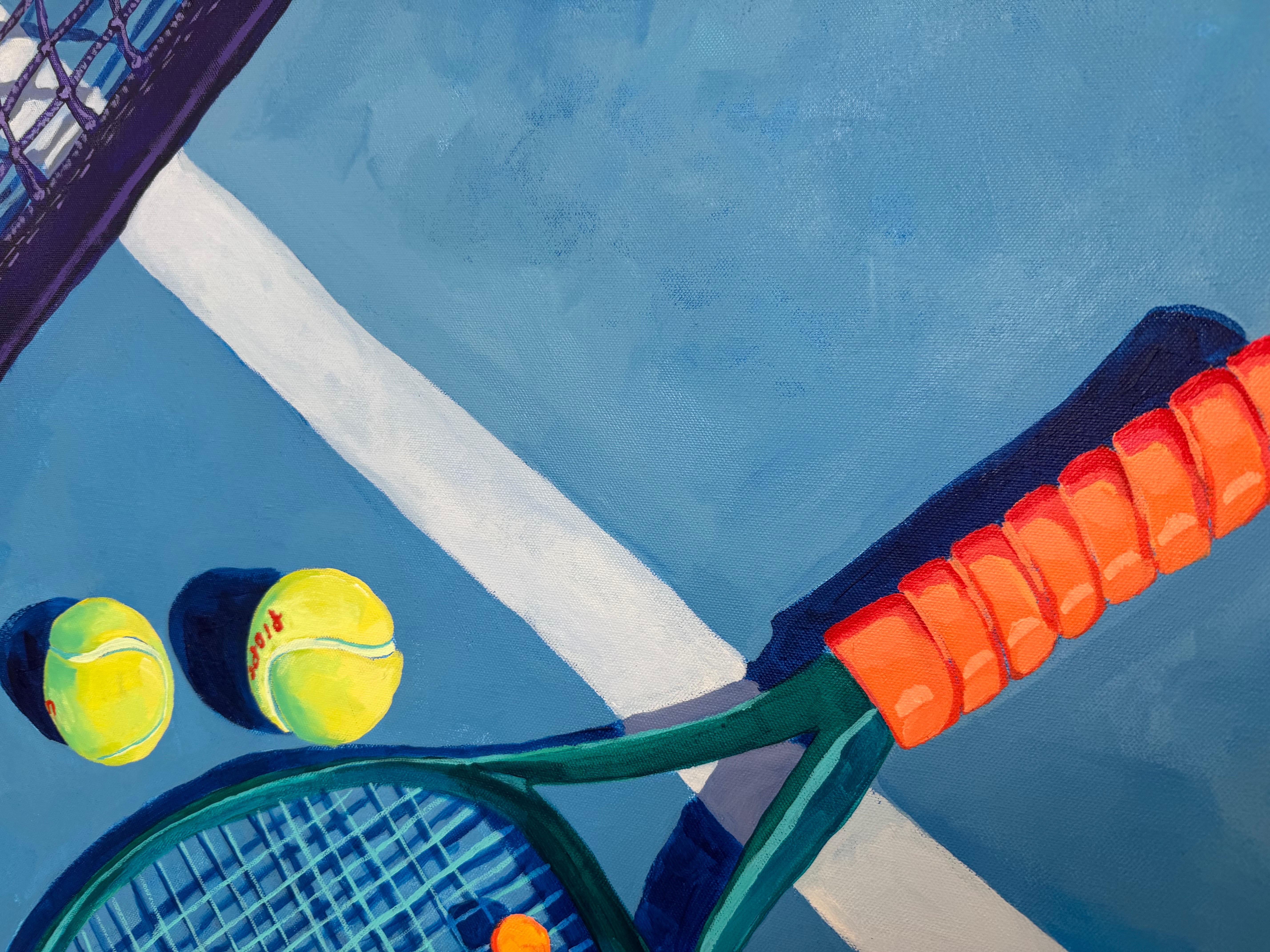 Let's Rally di Devan Sweeney, Olio su tela Pittura contemporanea Vibrant Tennis in vendita 3