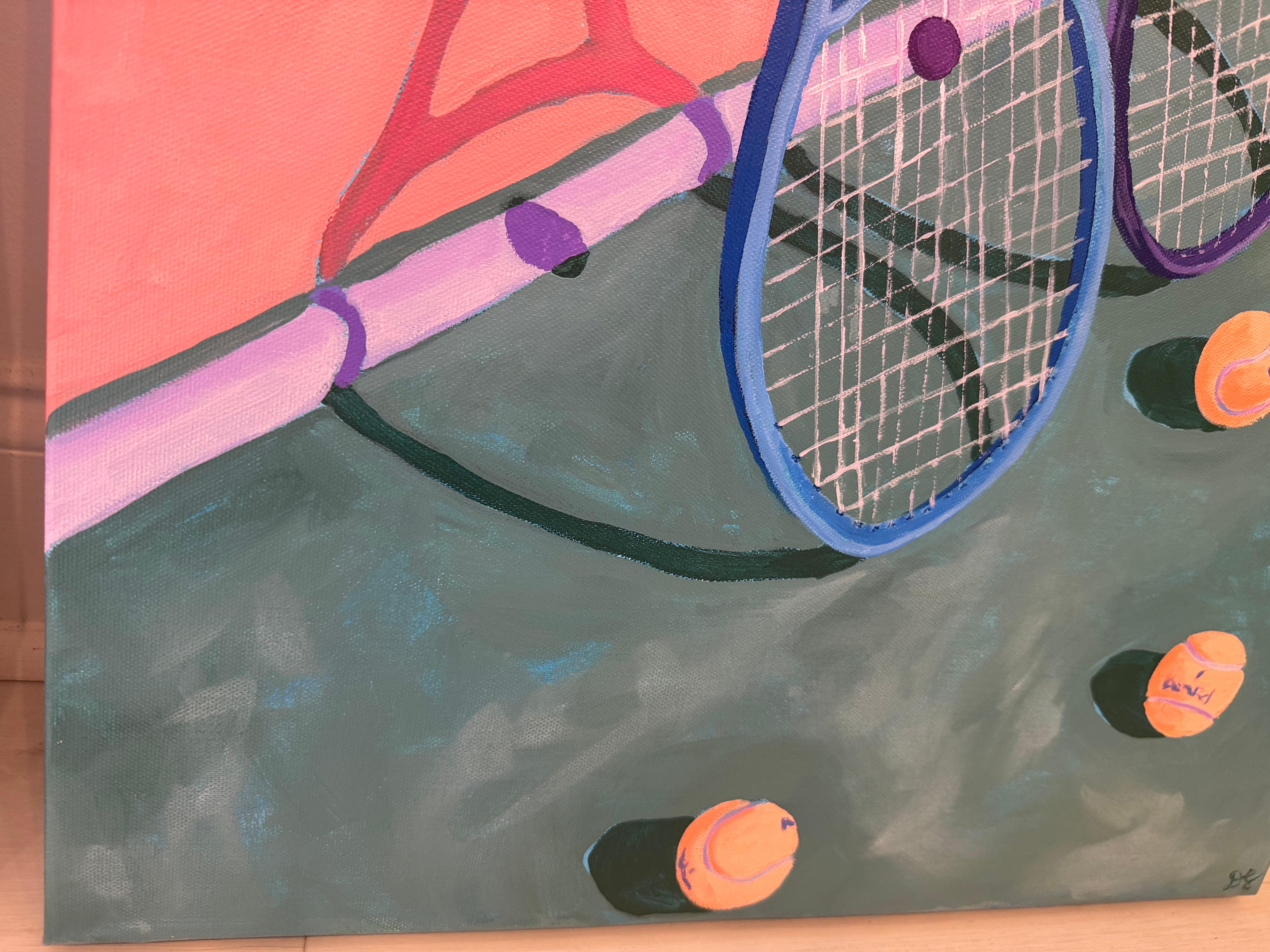 Doubles by Devan Sweeney, Oil on Canvas Tennis Vibrant Contemporary Painting im Angebot 2