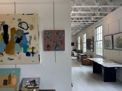 Small Botanical Abstract Painting, Contemporary Floral, Olive Green