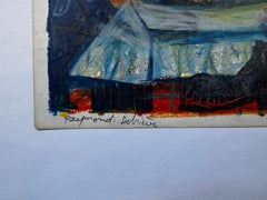 French Figurative Pastel Drawing, Les Gendarmes, Vintage Paper Art