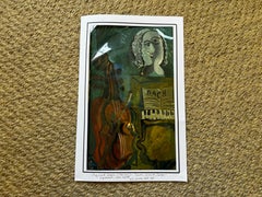 French Musician Portrait Oil Painting, Bach, Mid Century European Art