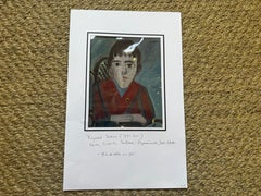 French Boy Portrait Oil Painting, Red Shirt Figure, Mid Century Art