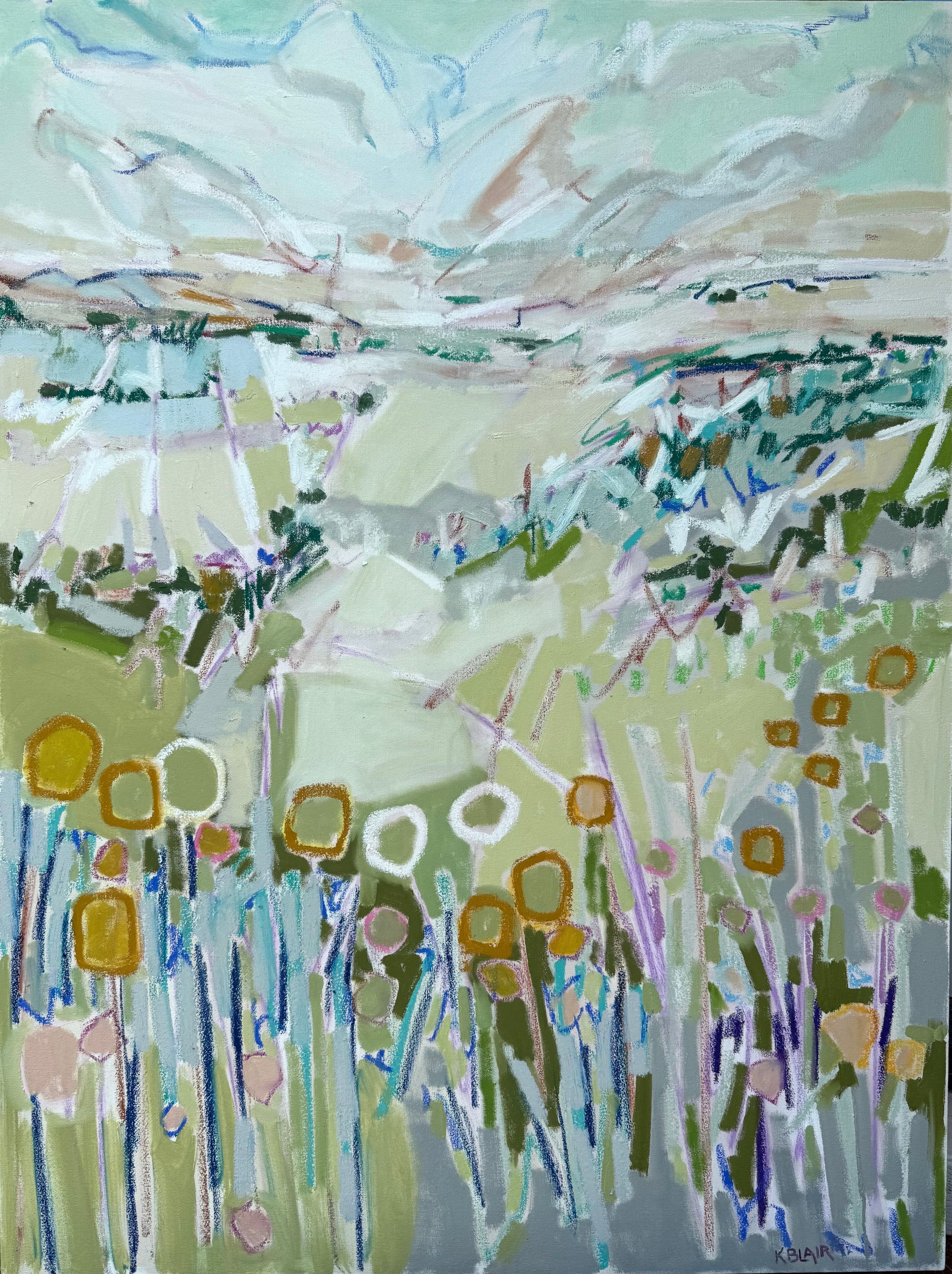 Karen Blair  Landscape Painting – „Dusk“ – zeitgenössisches abstraktes Gemälde in Mischtechnik auf Leinwand