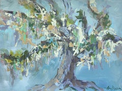 Where the Live Oaks Lean, Southern Landscape Mixed Media Painting
