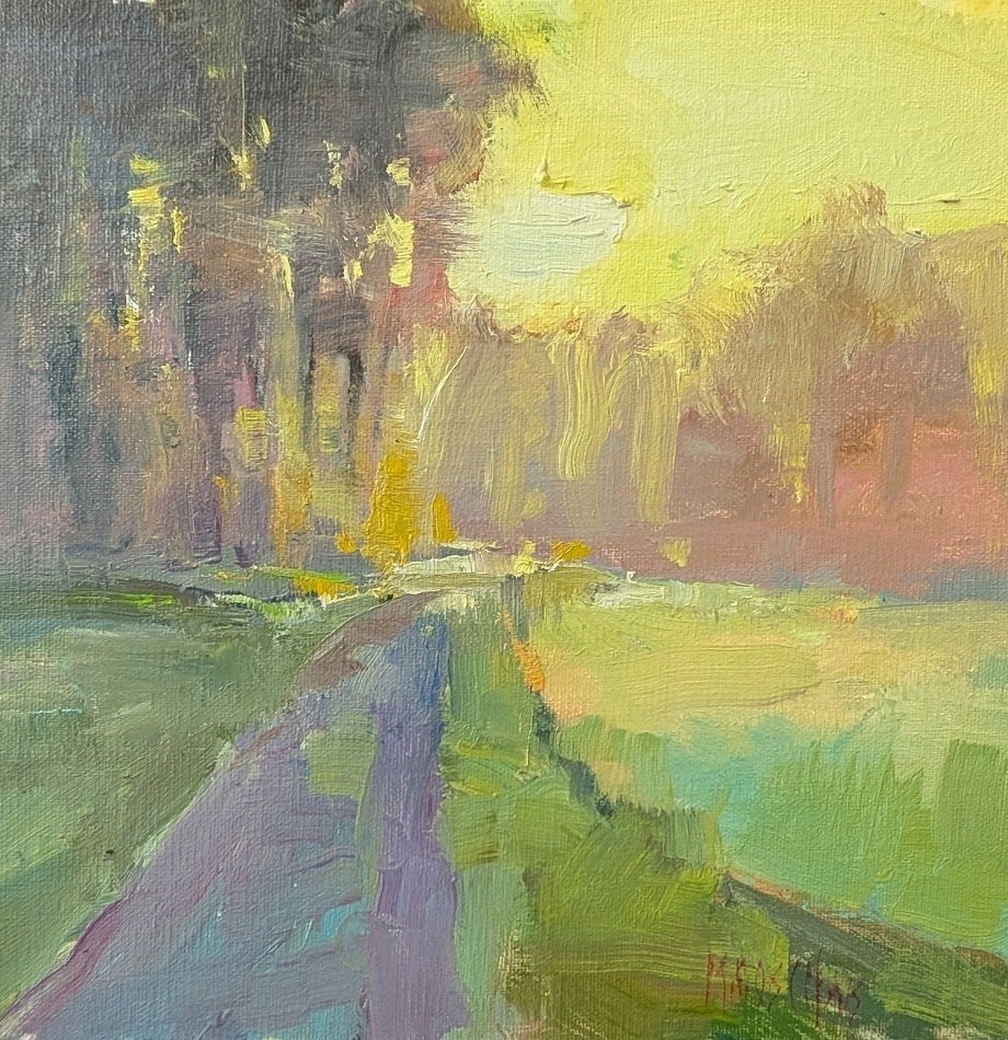 "The Color Hour", dipinto a olio di paesaggio contemporaneo di Millie Gosch