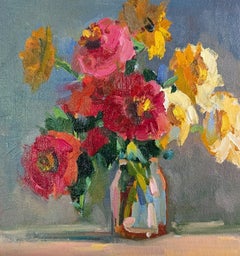 Petal Party, Contemporary Floral Still Life Oil Painting by Millie Gosch