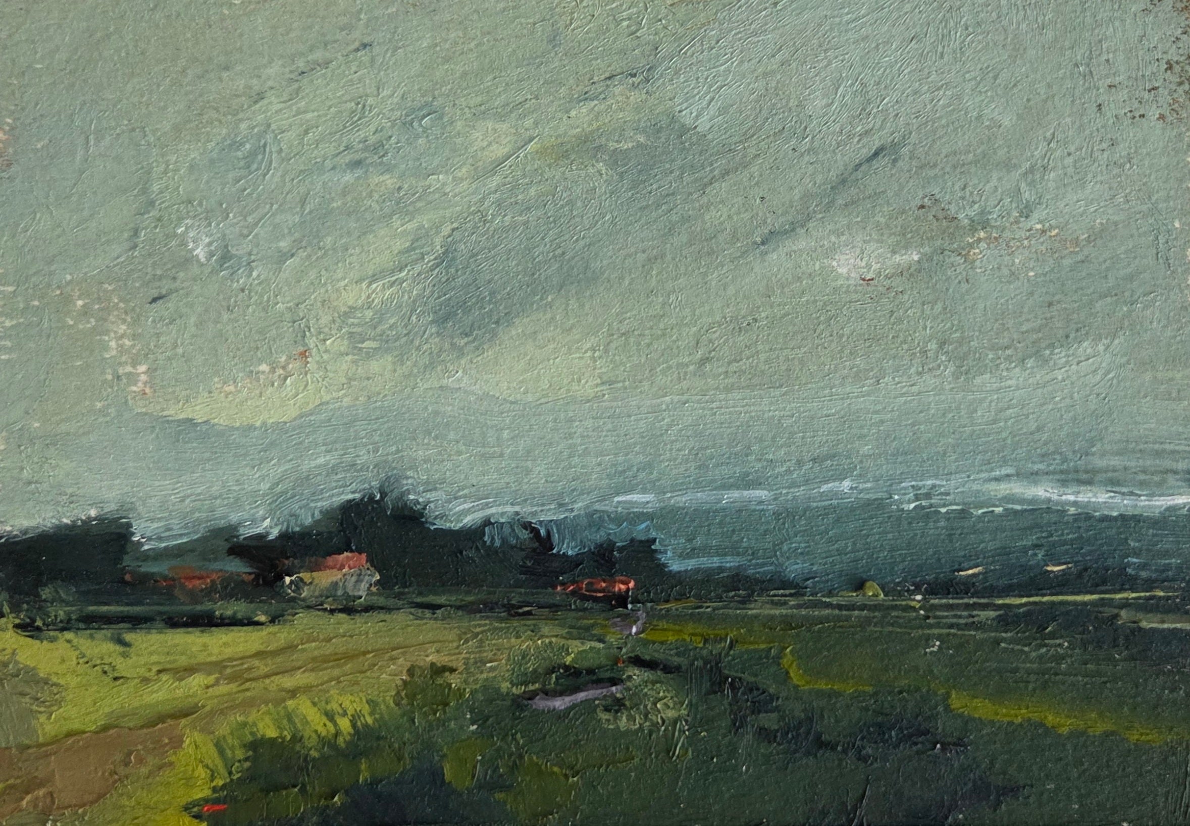 « Cloudy Vista », peinture à l'huile contemporaine représentant un paysage français, par Bethanne Cople