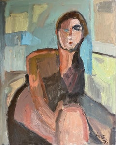 Reflective Water, Contemporary Figurative Oil Painting Inspired by Modigliani