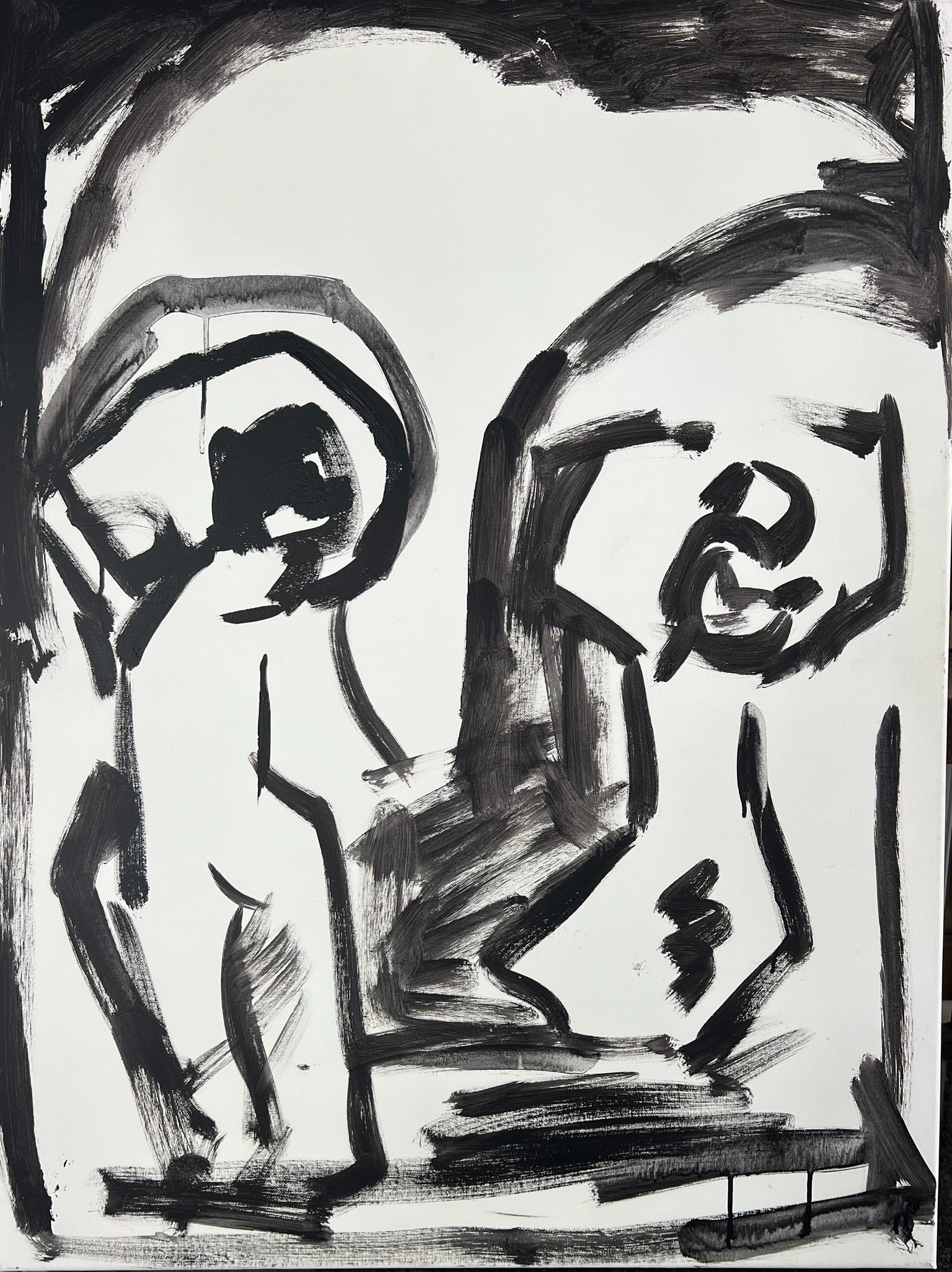 Tribal Dance, Large Contemporary Black and White Figurative Oil Painting