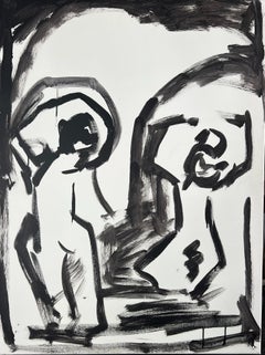 Tribal Dance, Large Contemporary Black and White Figurative Oil Painting