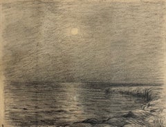 « Lune sur la mer », dessin au fusain sur le thème maritime français, par Georges Ricard-Cordingley