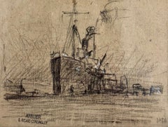 « In Deep Water », dessin au fusain représentant une scène maritime, de l'impressionnisme français, par Cordingley