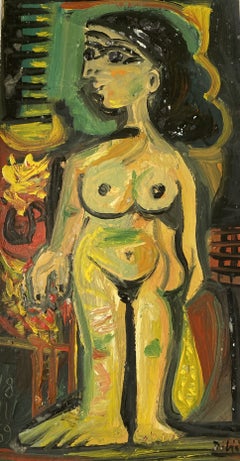 Raymond Debieve, dipinto figurativo a olio di un nudo femminile in stile modernista francese